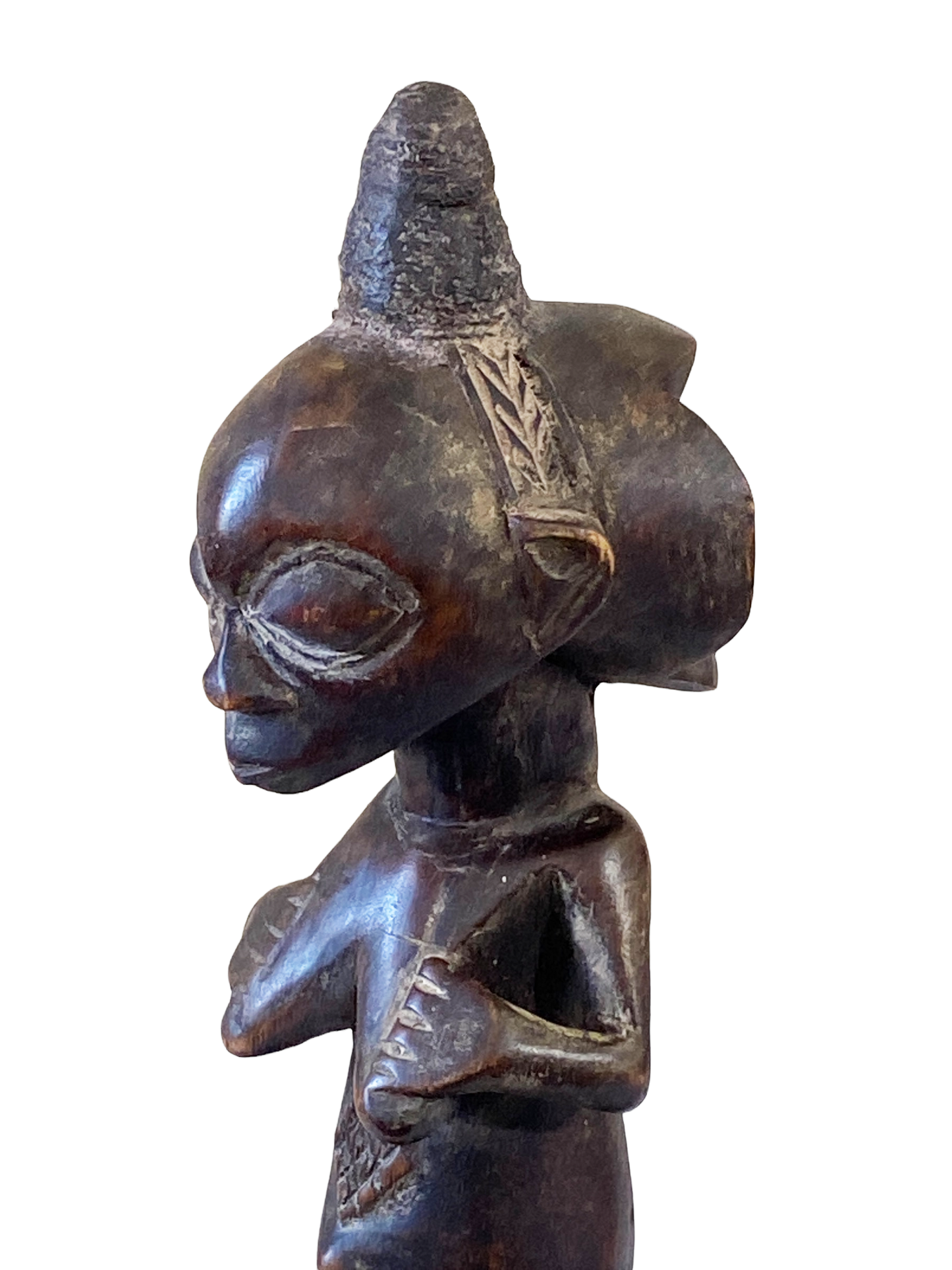 #4745 Tribal  African Luba, Court Knelling  Fertility Female DR of Congo on Stand 13.5" H