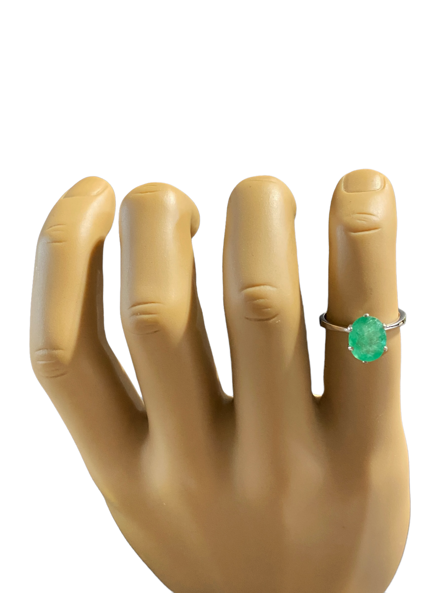 #4874 Retro 18 K White Gold Emerald One Stone Ring Size 5