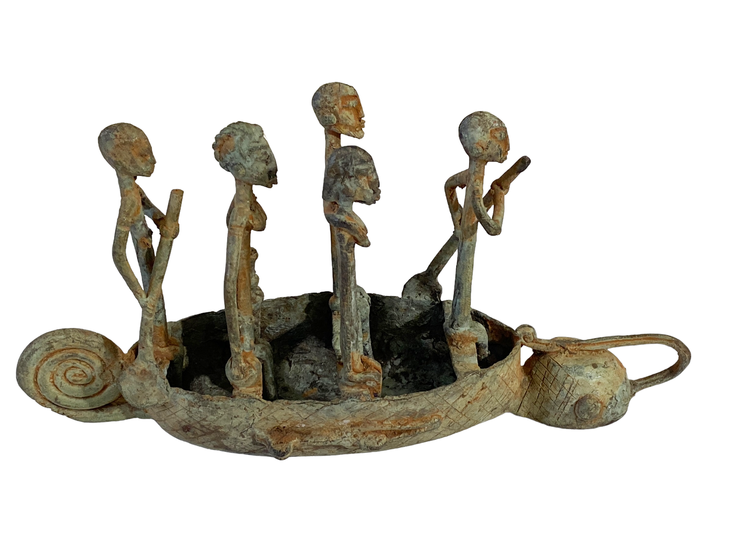 #4900 Dogon Bronze  Chameleon Pirogue /boat  W/ figures , Mali.