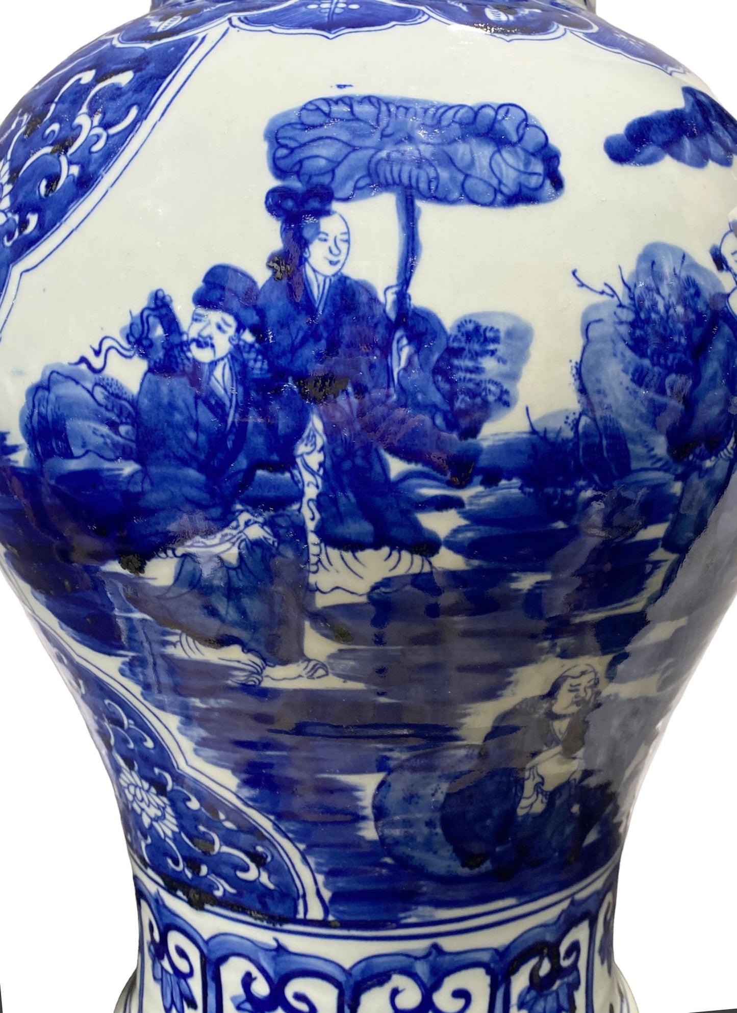 #5410 Superb Chinoiserie Chinese LG Blue and White Porcelain Jar/Vase  17" H