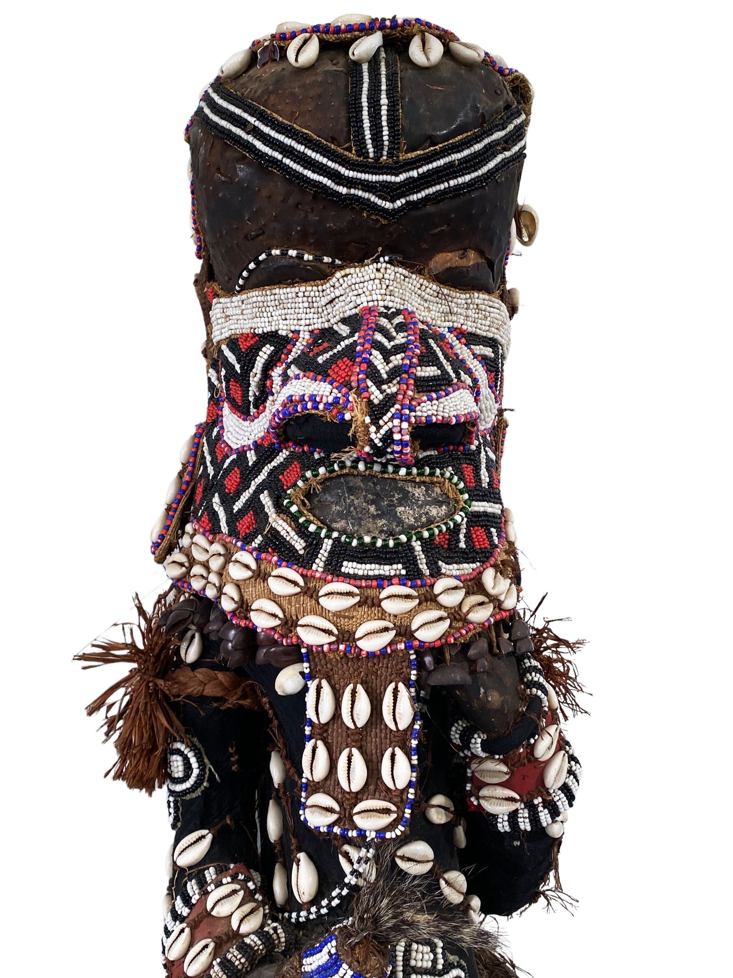 # 5469 Rare Royal Kuba Mukenga Beaded  Bird Dancing sculpture Congo Africa 32" H