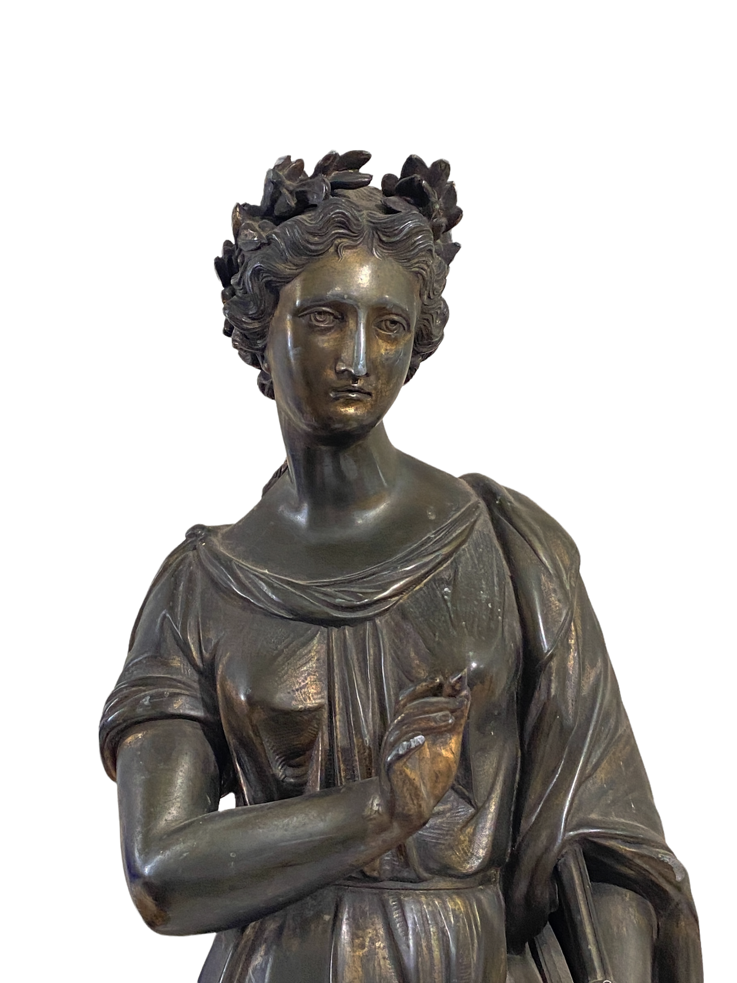 #4597 19th-C.French White Metal /Bronze Muse Melpomene Sculpture