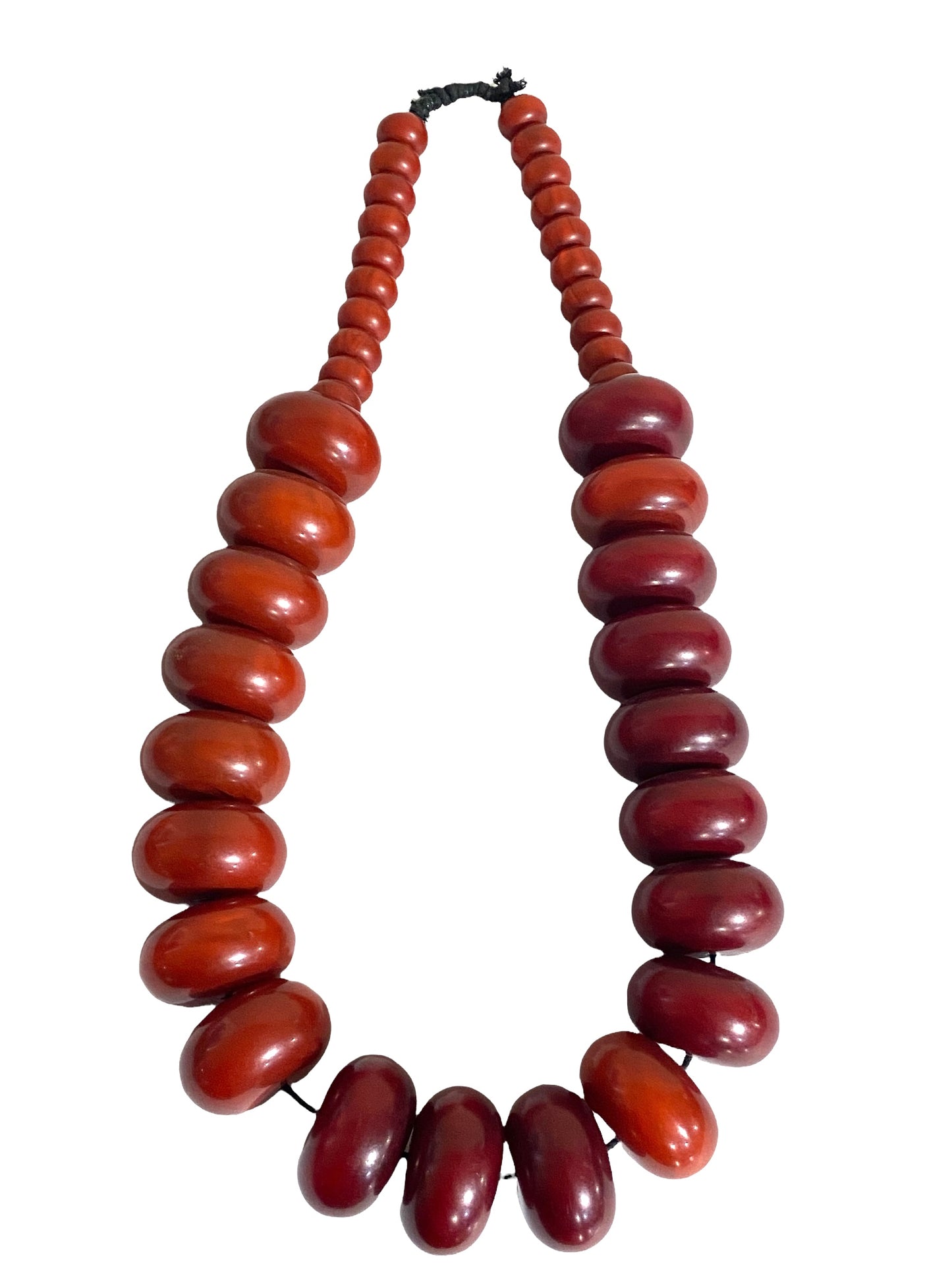 #4553 Superb Vintage African Simulated Amber Necklace W/ 36 Trade Beads