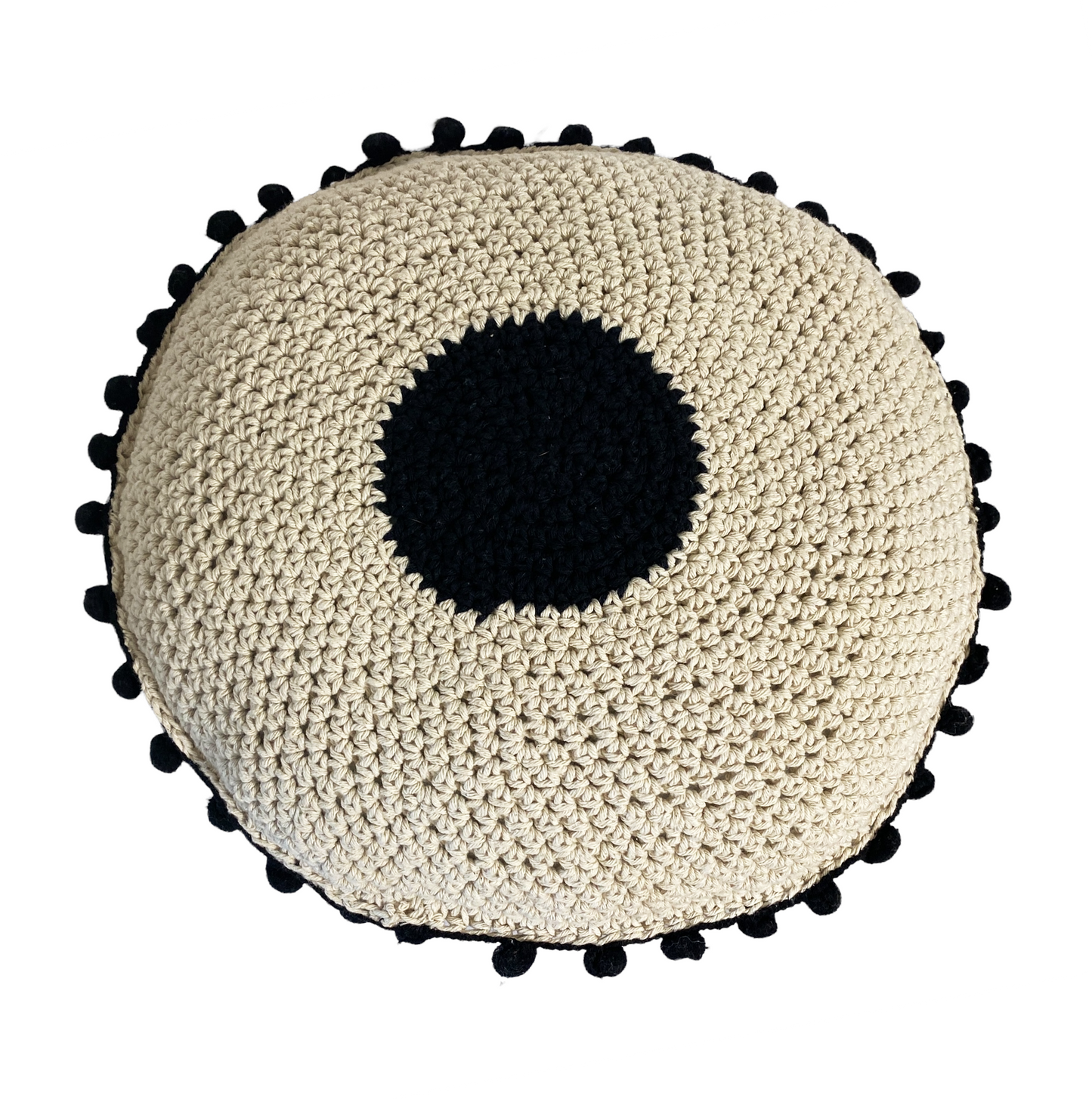 #4626 Handmade Round Crochet Pillow With Decorative Tassels