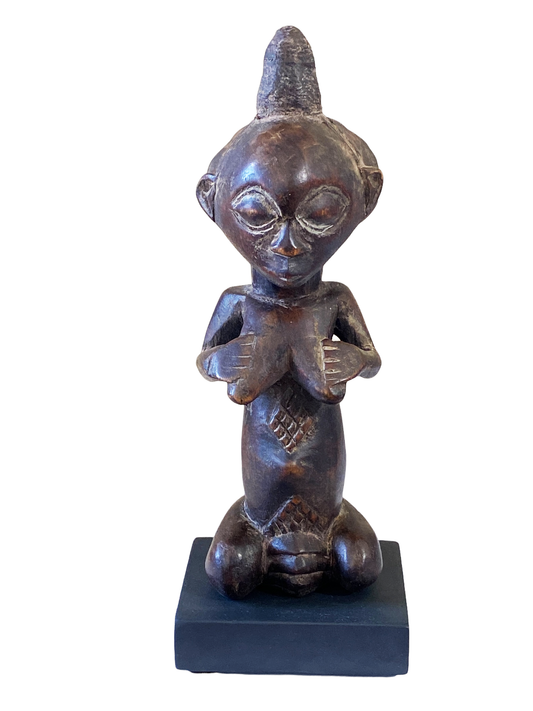 #4745 Tribal  African Luba, Court Knelling  Fertility Female DR of Congo on Stand 13.5" H