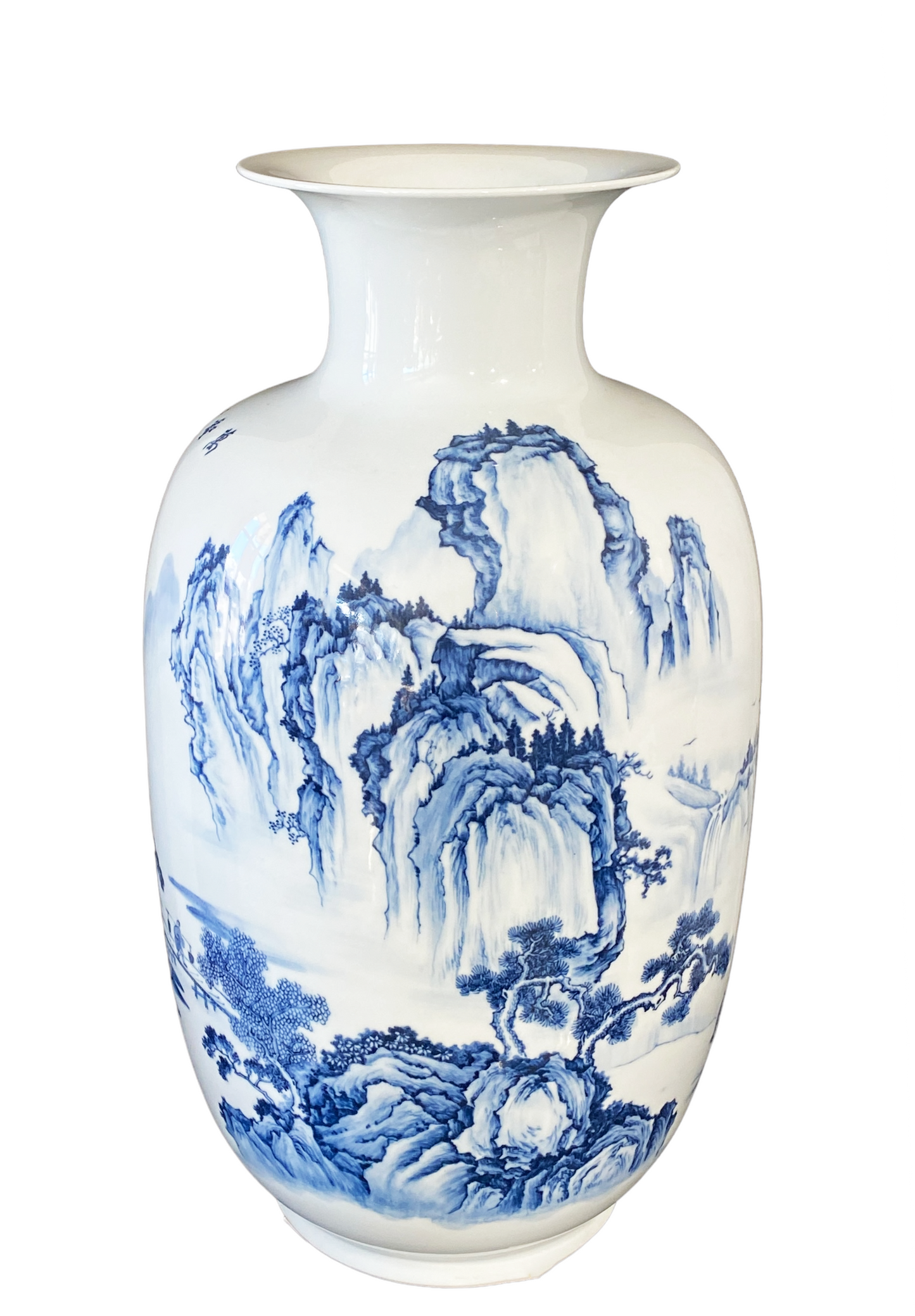 #5089 Large  Chinoiserie Blue and White Vase 24.75" H