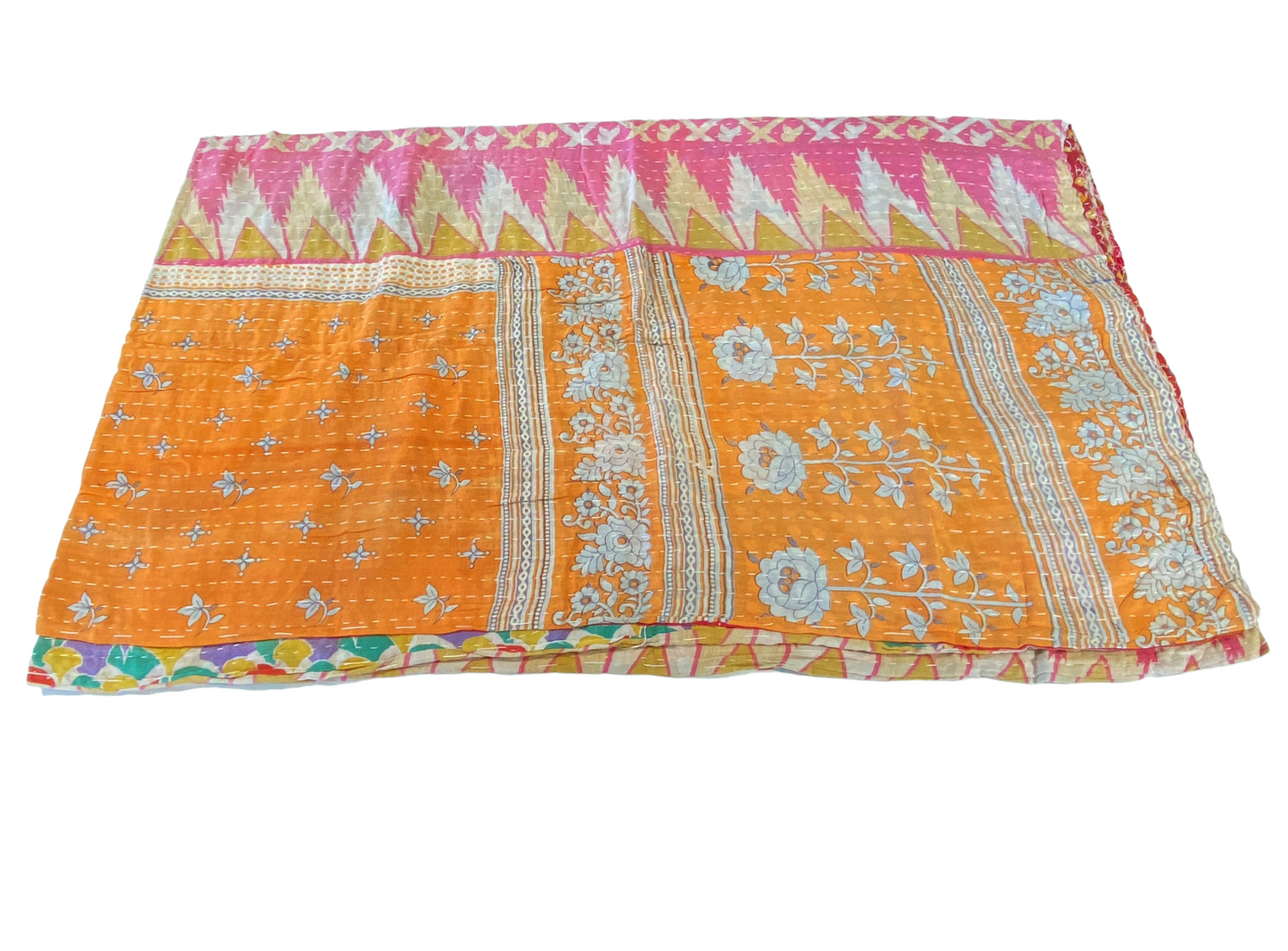 #5156 Vintage Indian Cotton Throw Kantha Quilt 51" w by 88" H