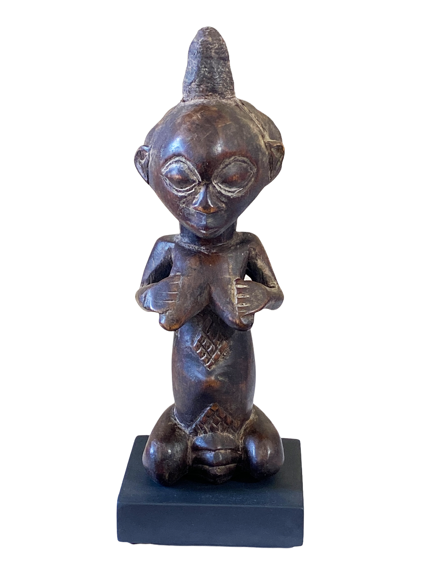 #4745 Tribal  African Luba, Court Knelling  Fertility Female DR of Congo on Stand 13.5" H