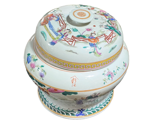 #4822 Chinoiserie Porcelain Famille Tea Caddy Jar 9.5" H