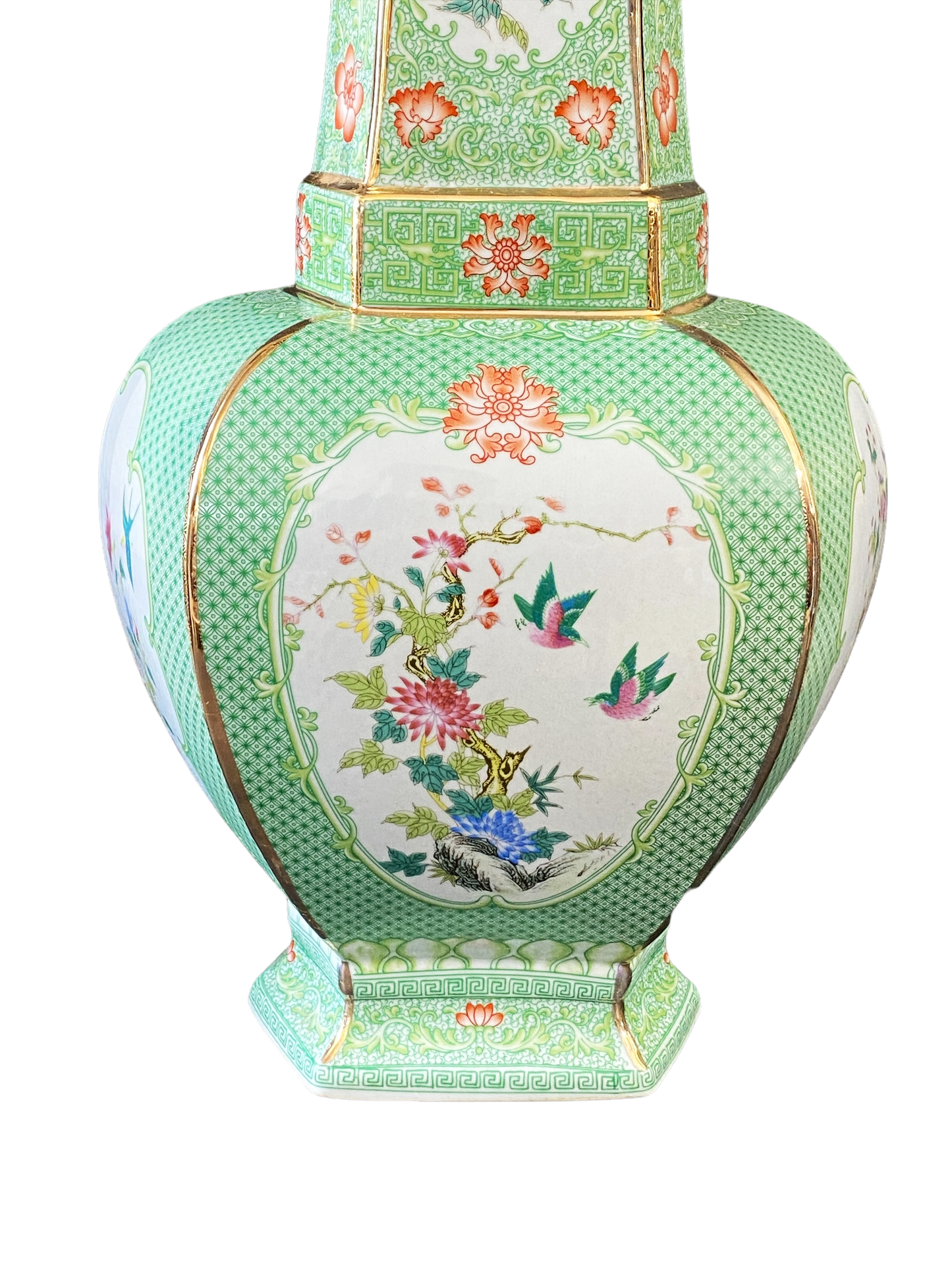 #3199 Chinoiserie Porcelain Famille Verte Style Vase 19.5" H