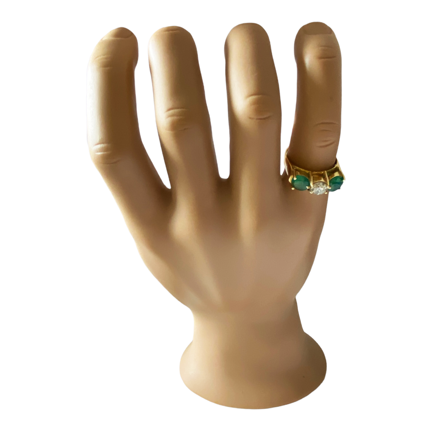 #4866 Superb 18k  Diamond and Emerald three stones Ring Size 8.5