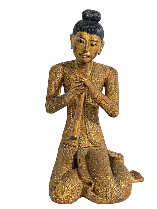 #5013 Old Circa 1900 Temple Thai Siamese Musician Male Figure 20" H