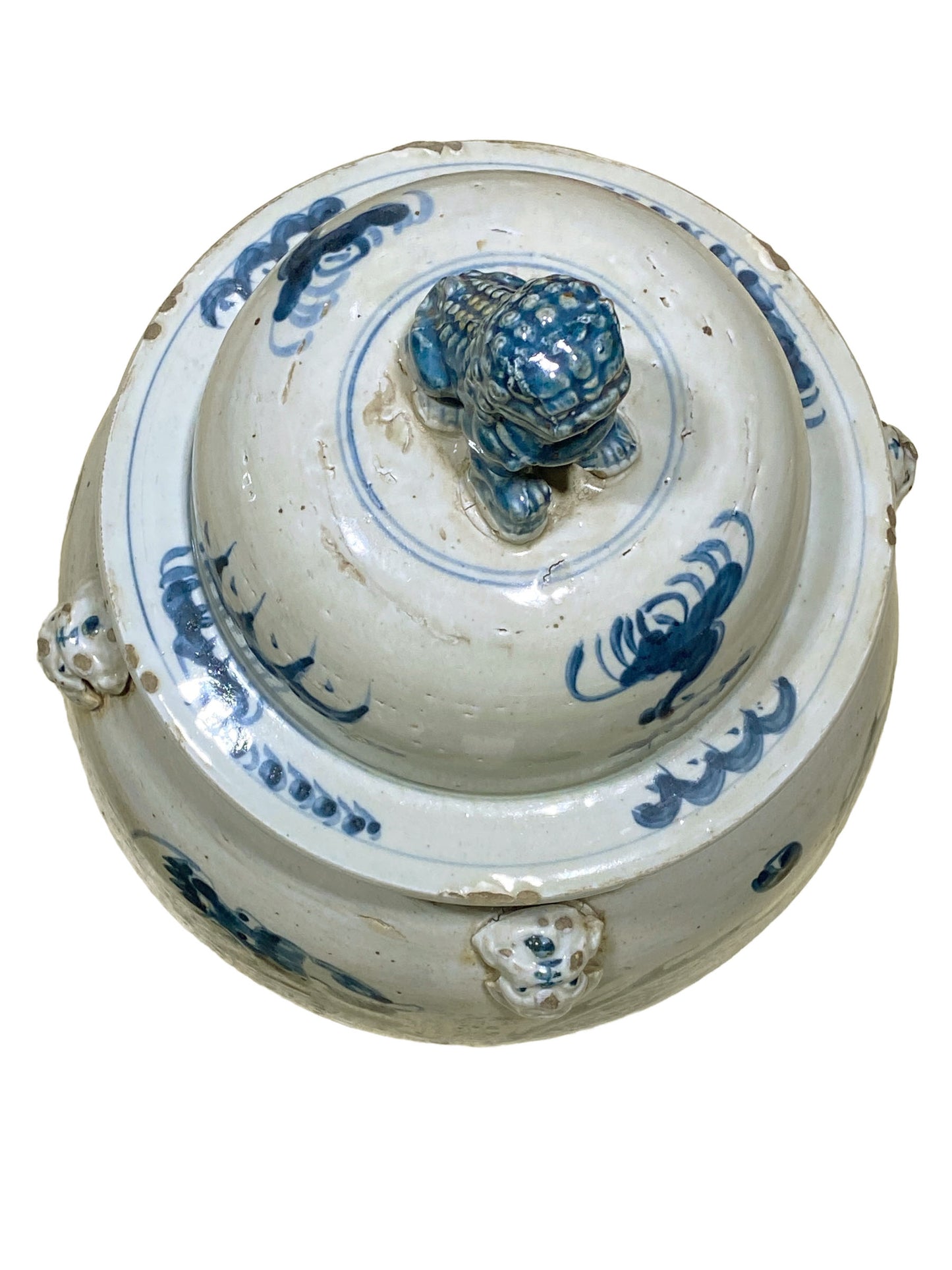 #3163 Lg Chinoiserie Blue & White Porcelain Dragons Ginger Jar, 24" H