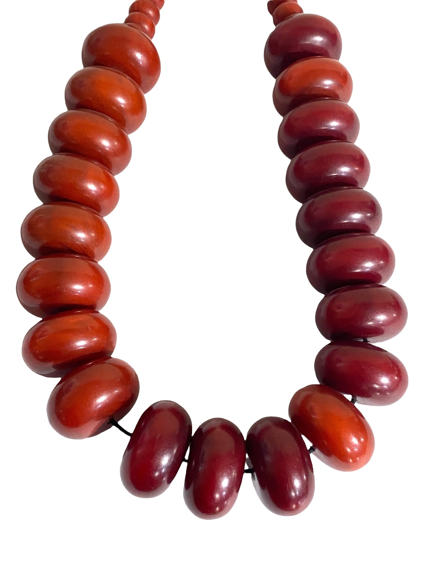 #4553 Superb Vintage African Simulated Amber Necklace W/ 36 Trade Beads