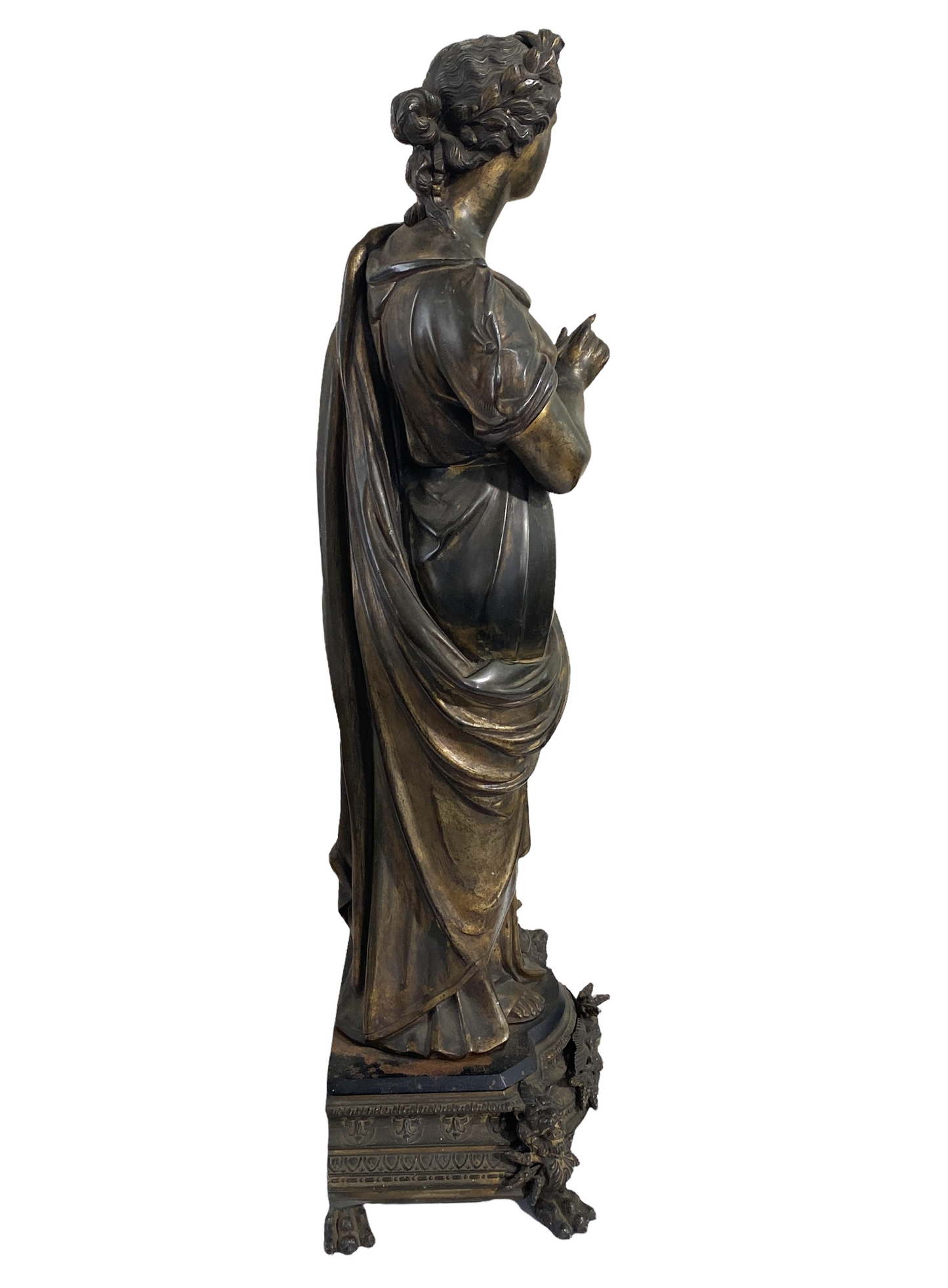 #4597 19th-C.French White Metal /Bronze Muse Melpomene Sculpture
