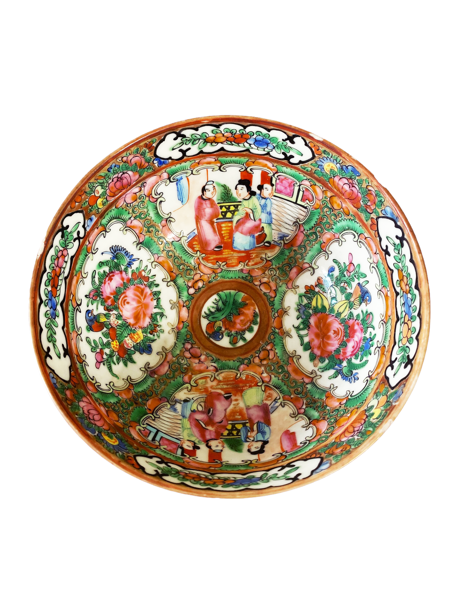 #4714 Antique Chinese Export Porcelain Rose Medallion Bowl 6" D