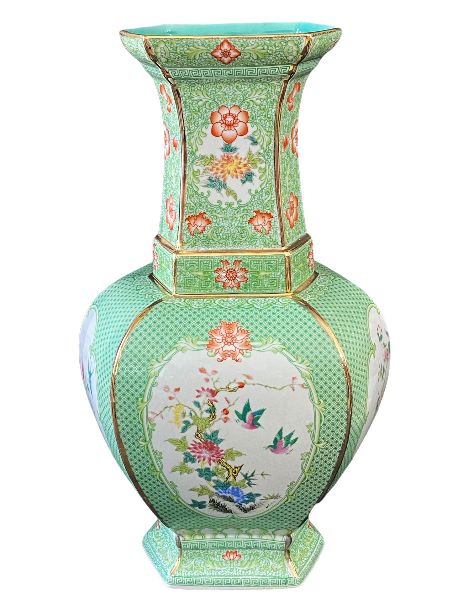 #3199 Chinoiserie Porcelain Famille Verte Style Vase 19.5" H