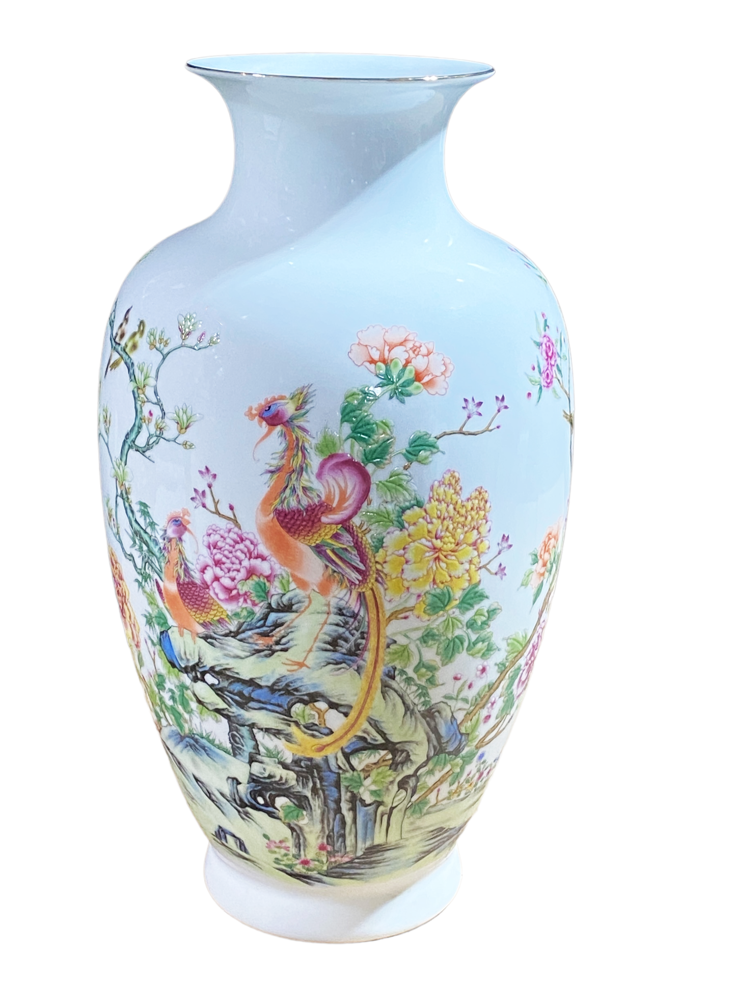 #4948  Chinoiserie Porcelain Egg Shell Vase 14" H