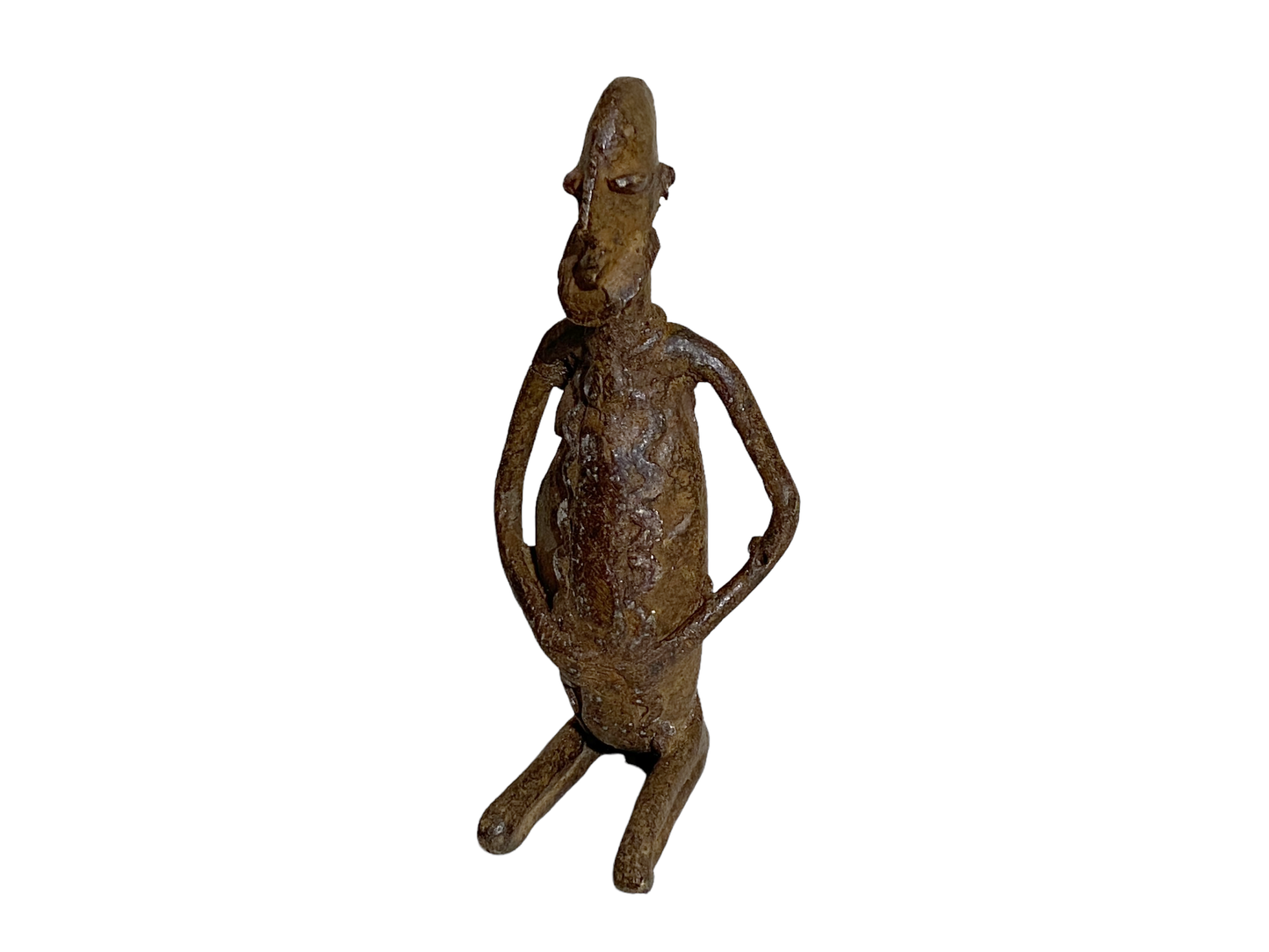 # 4815 African Old Dogon Bronze Figure of a Seating Male Mali 4.75" h-