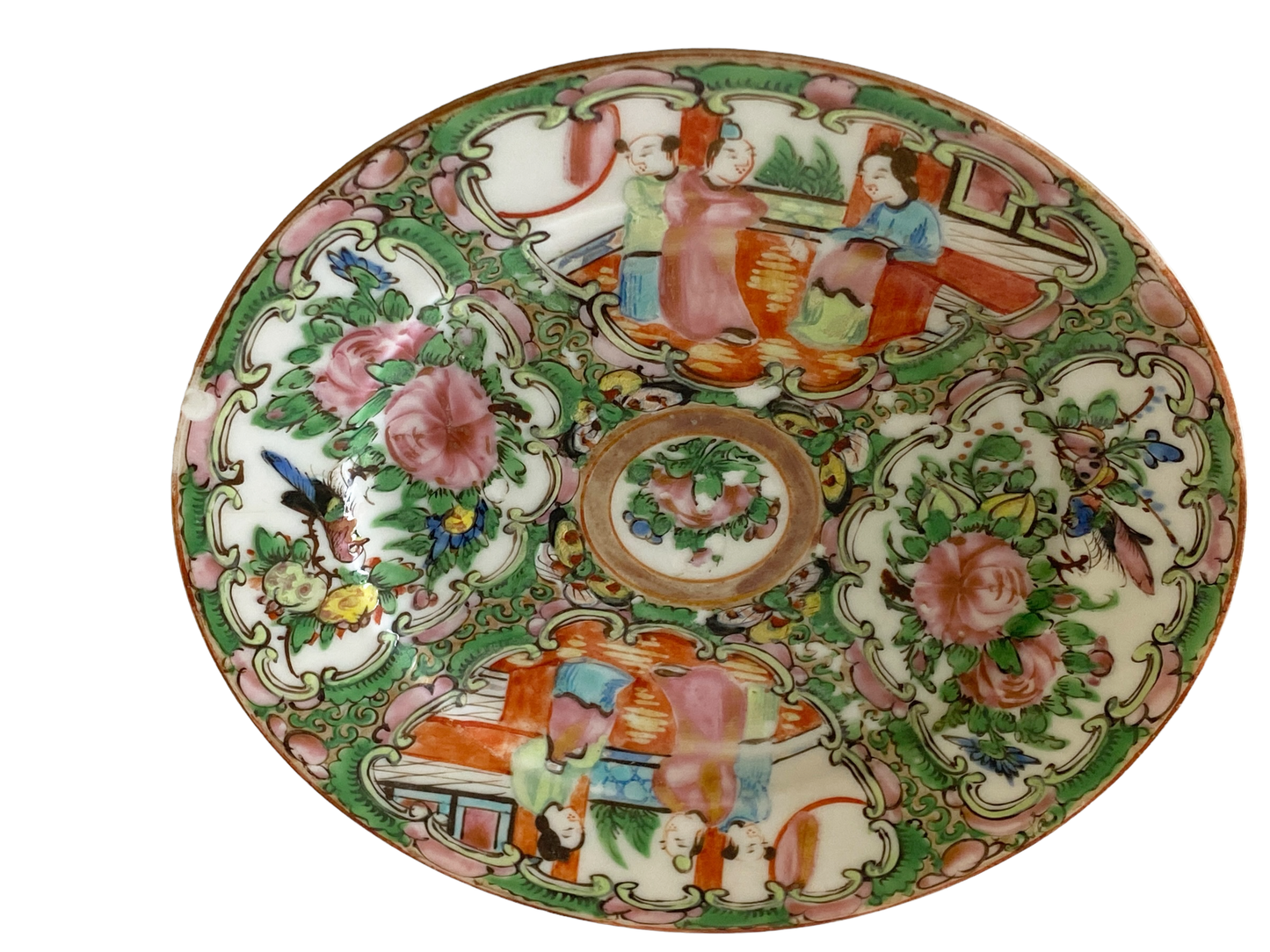 #5173 Antique Chinese Export Porcelain Rose Medallion Plate 6" D