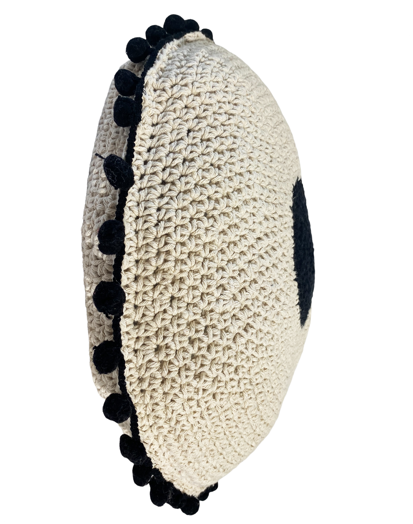 #4626 Handmade Round Crochet Pillow With Decorative Tassels