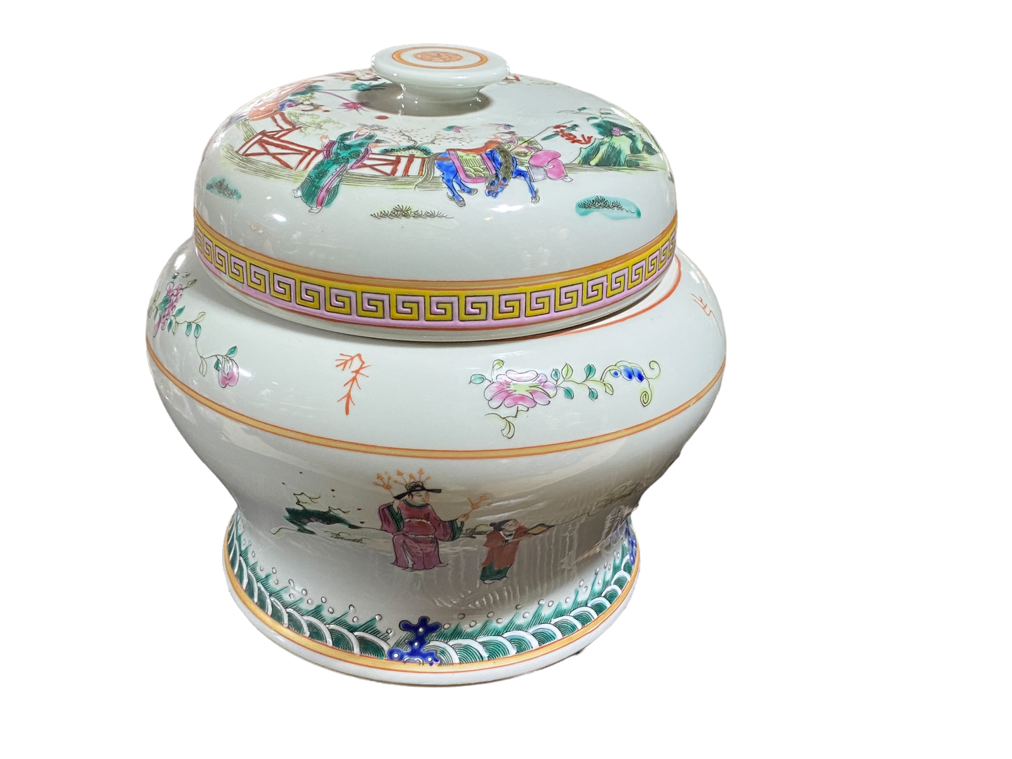 #4822 Chinoiserie Porcelain Famille Tea Caddy Jar 9.5" H