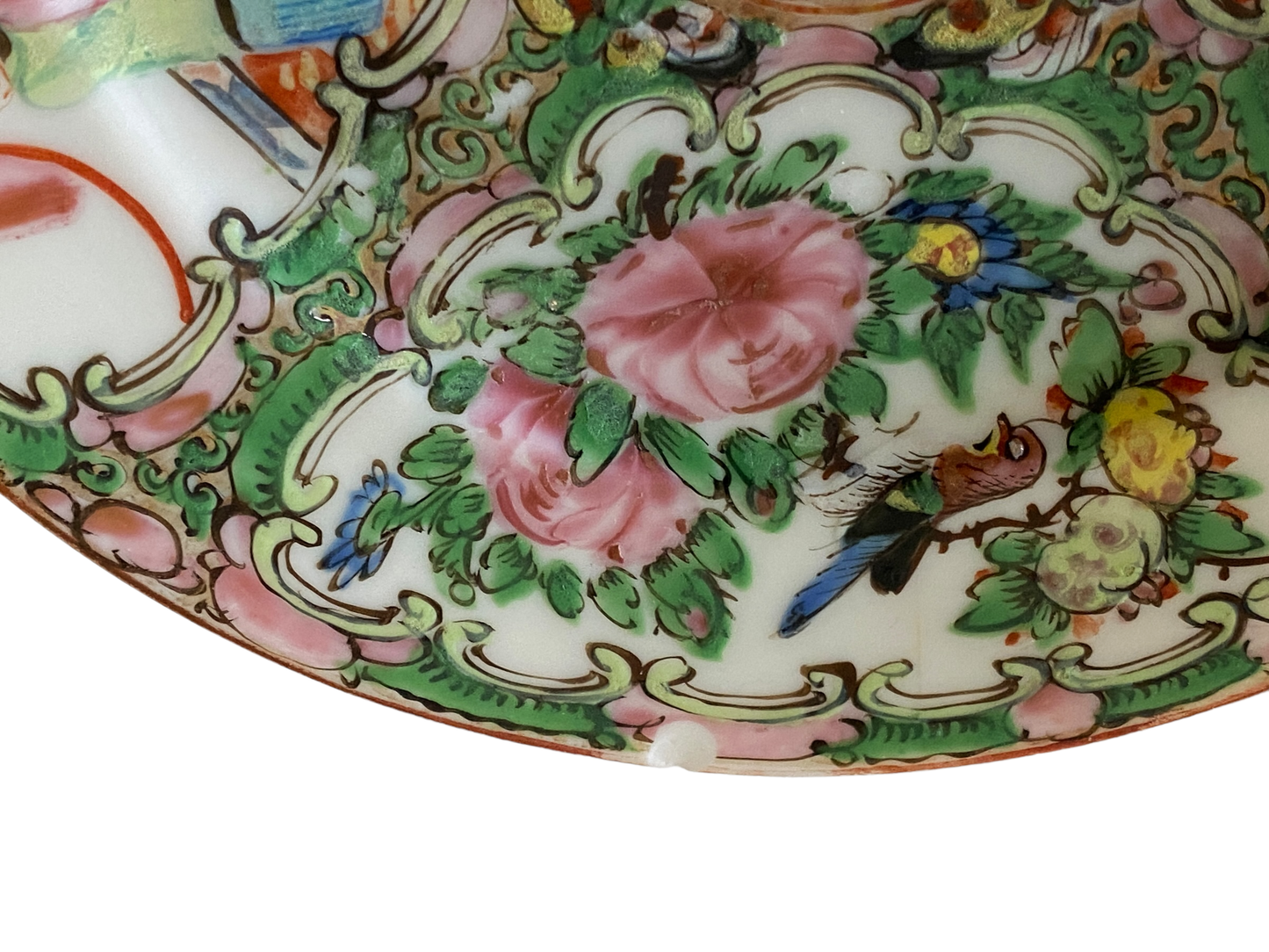 #5173 Antique Chinese Export Porcelain Rose Medallion Plate 6" D