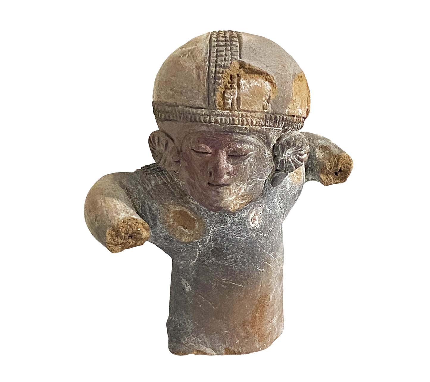 #4611 Rare Pre-Columbian - Jama Coaque Male Figure W/Helmet