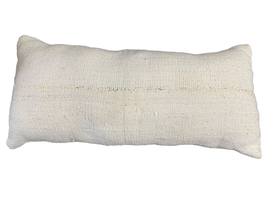 #5246 Lumbar Mud Cloth Bogolan Solid White Pillow African Mali 20" H