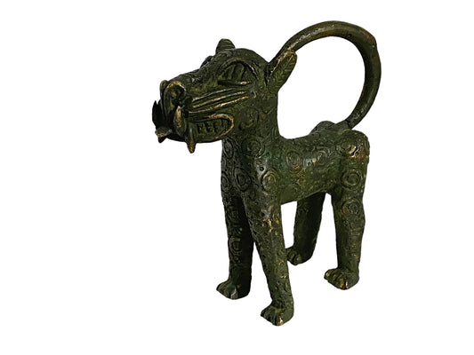 #5238 Superb Benin  Leopard Bronze Nigeria African 5.25" H