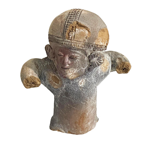 #4611 Rare Pre-Columbian - Jama Coaque Male Figure W/Helmet