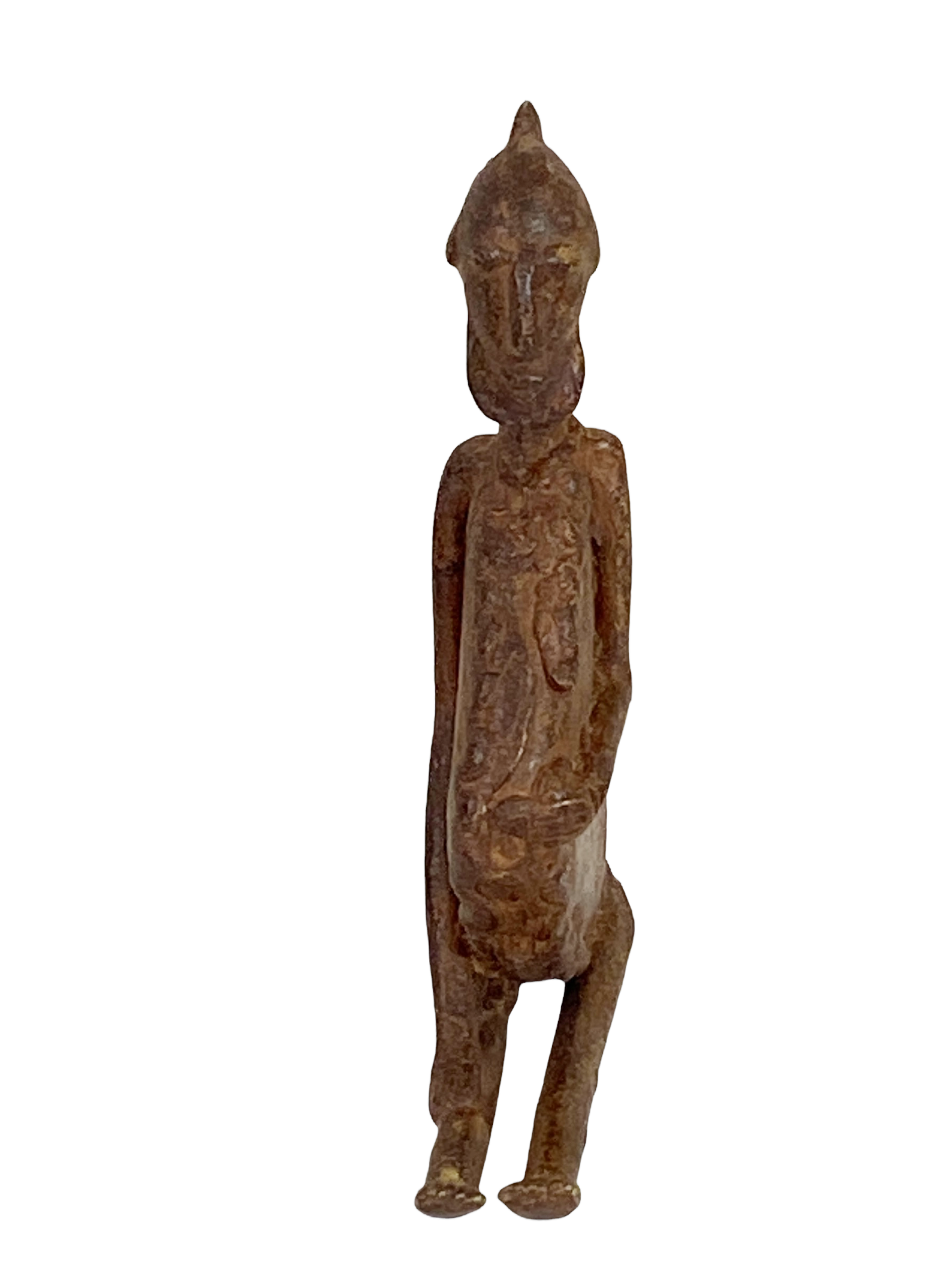 # 4814 African Old Dogon Bronze Figure of a Seating Male Mali 5" h