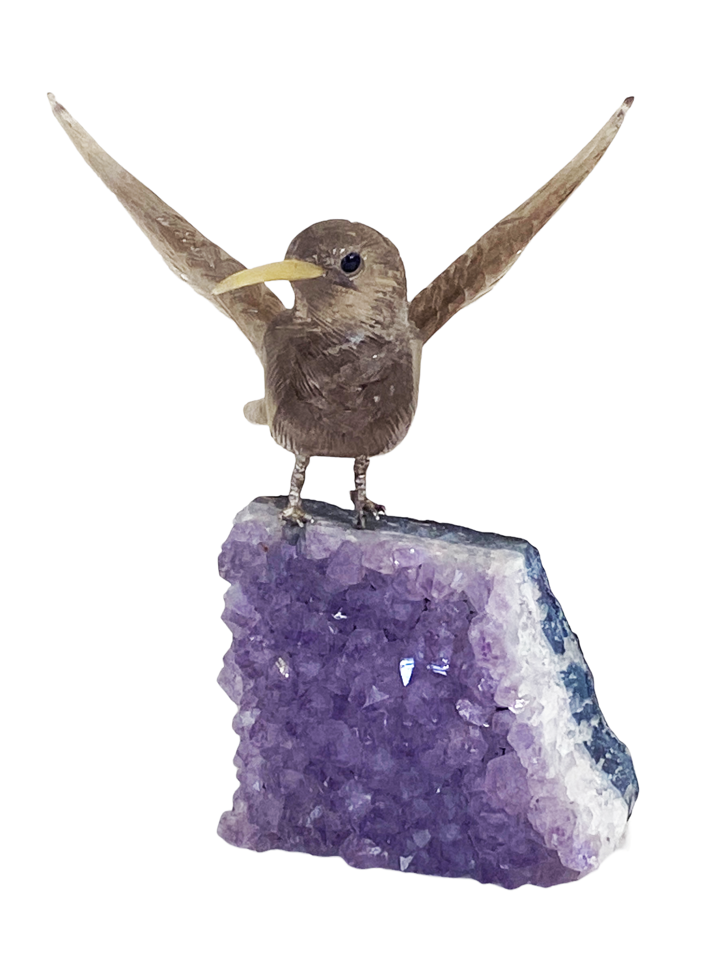 #4830 Vintage Realistic Brazilian Semi Precious Stones Hummingbird /Amethyst  Base