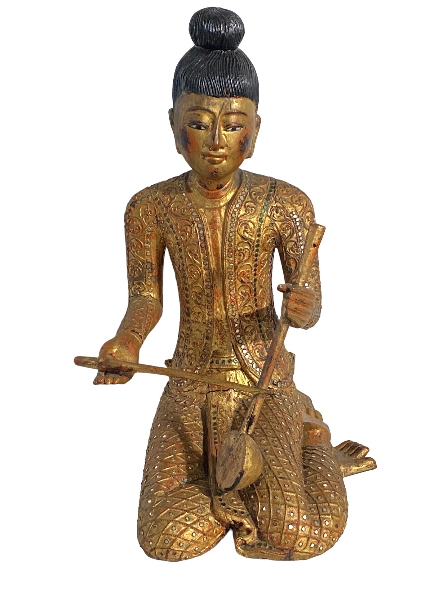 #5013 Old Circa 1900 Temple Thai Siamese Musician Female Figure 20" H