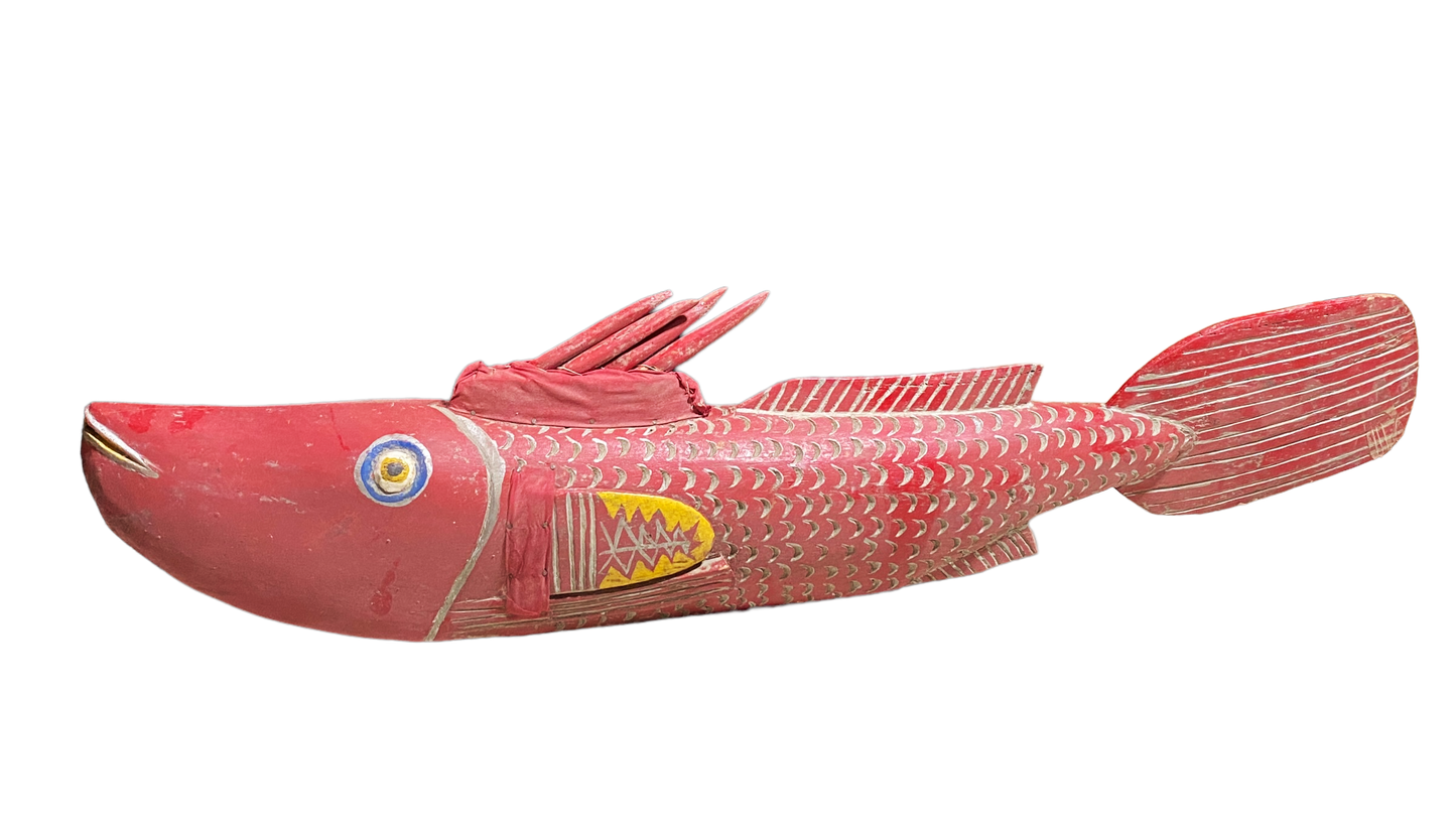# 4938 African Wooden Fish Bozo Tribe Mali 44.5" W