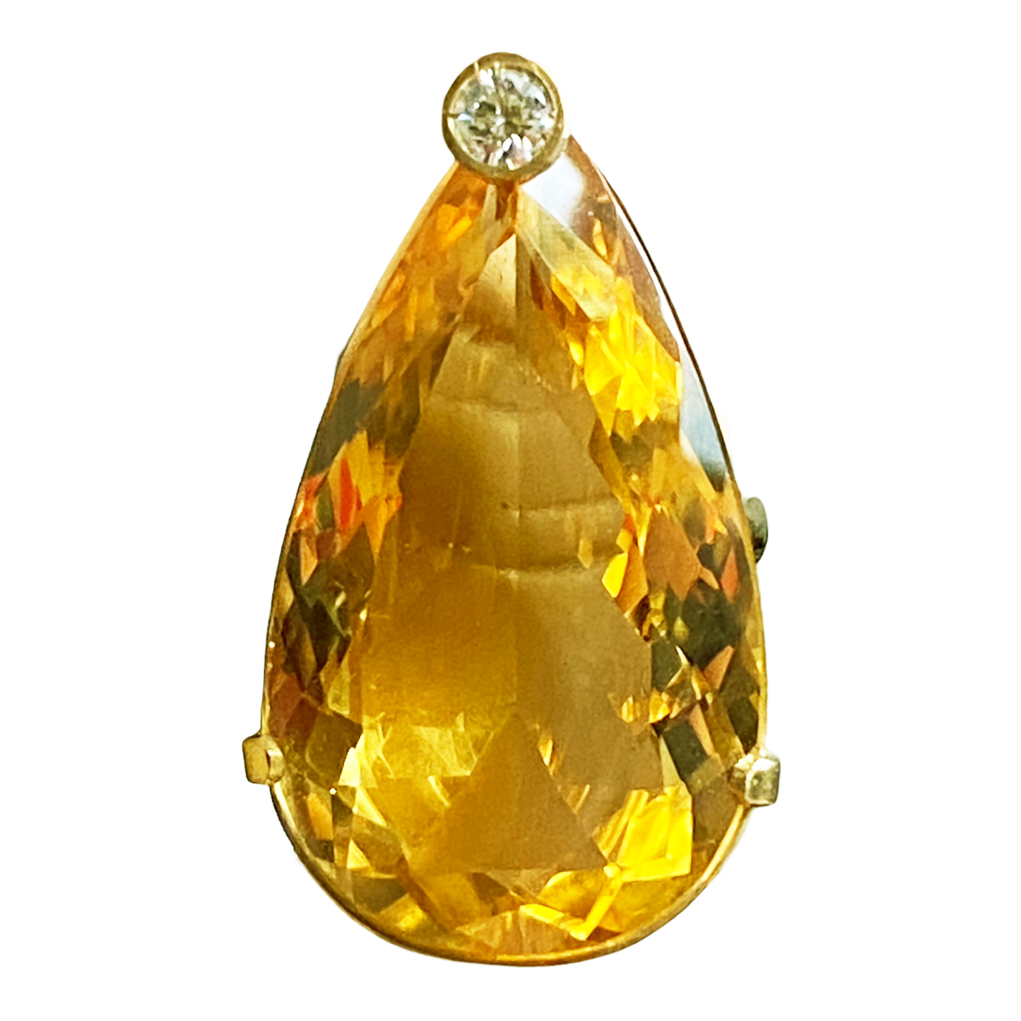 #2217 18K Gold Pear shaped Brazilian Citrine Quartz /Diamond  Ring