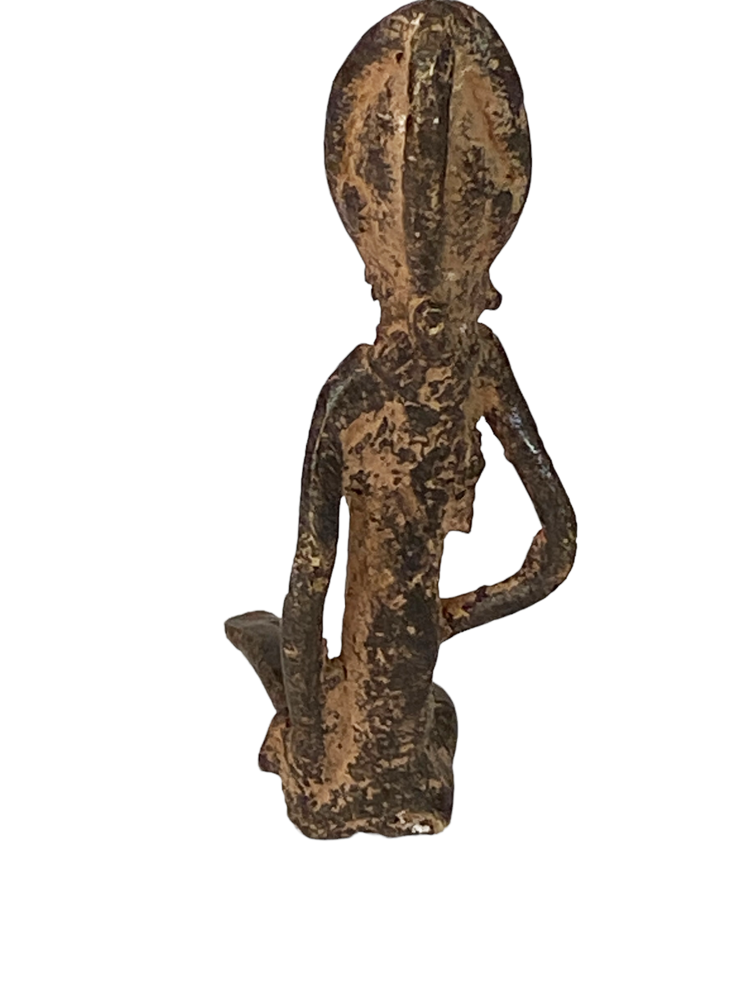 # 4929 African Old Dogon Bronze Figure of a Seating female Mali 3.5" h
