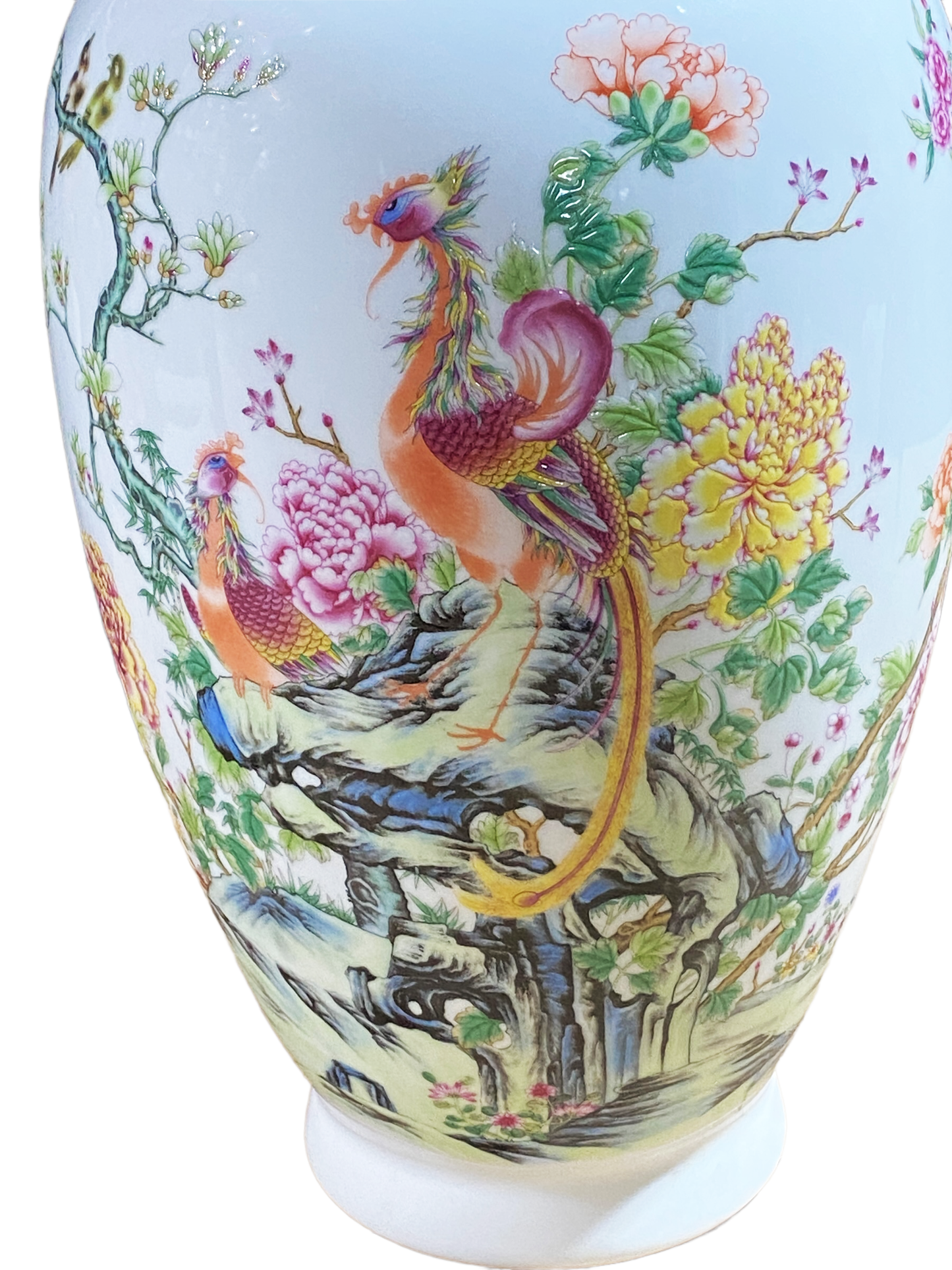 #4948  Chinoiserie Porcelain Egg Shell Vase 14" H