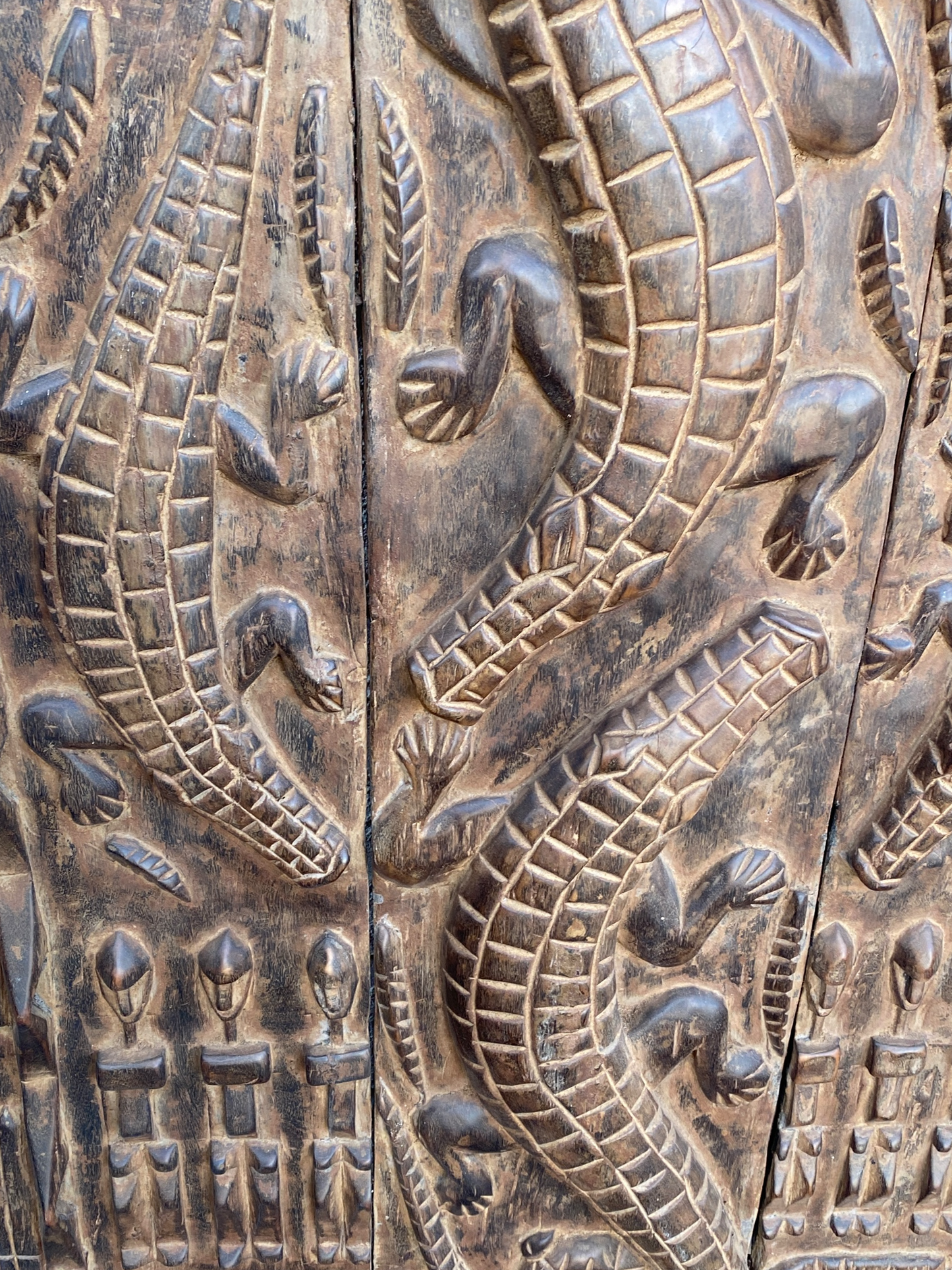 # 5109 Dogon Multiple Crocodiles Door With Figures Mali African 74" H