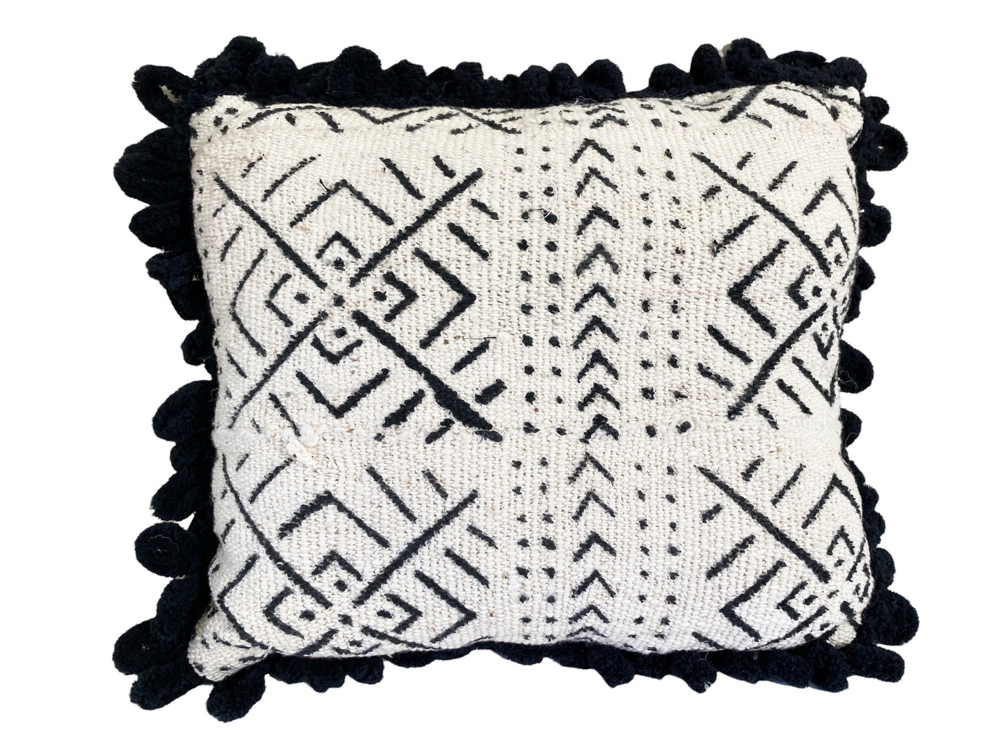 #4775 Mud Cloth Bogolan Black & White  Lumbar Pillow African Mali 13"W
