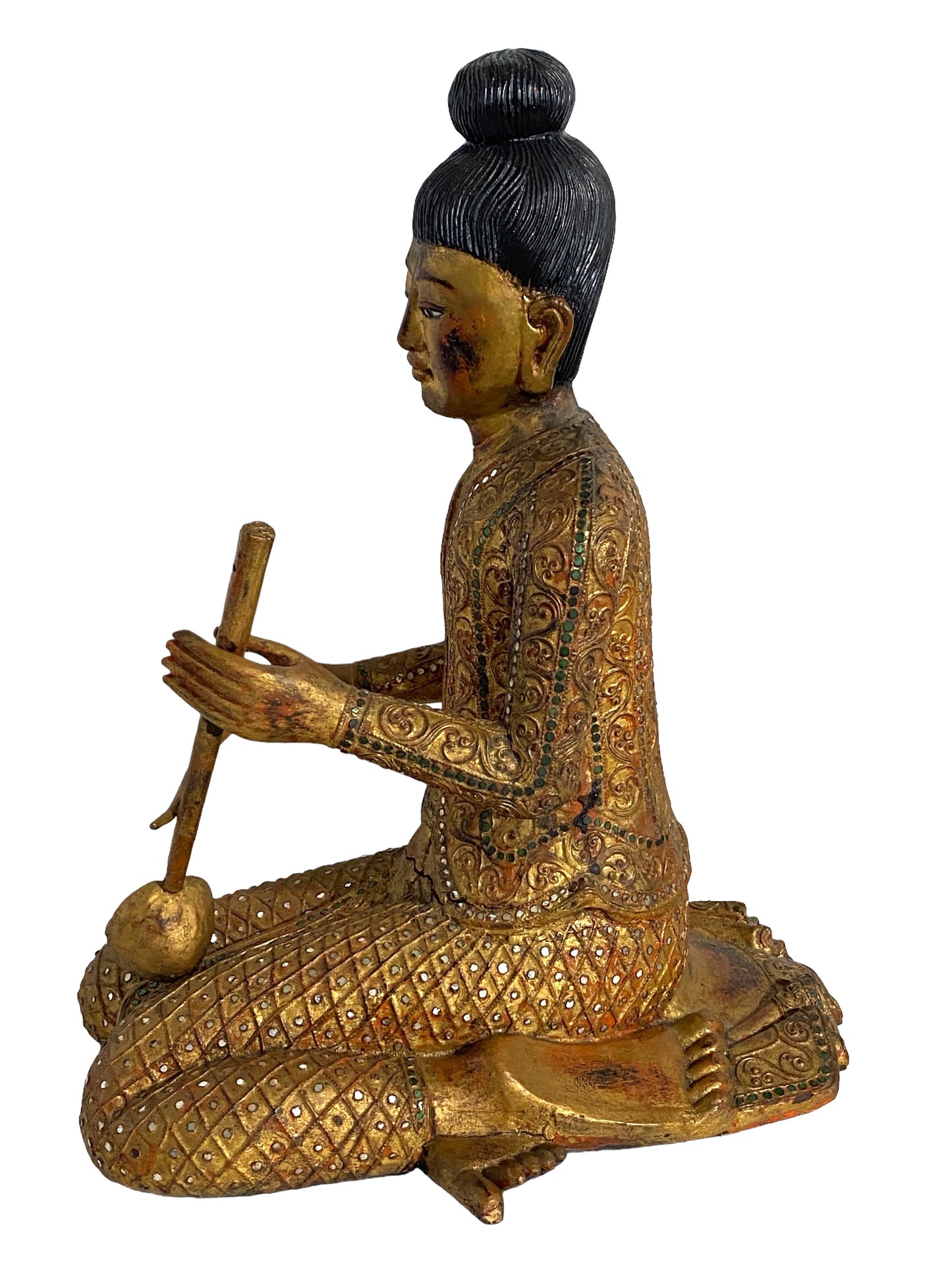 #5013 Old Circa 1900 Temple Thai Siamese Musician Female Figure 20" H