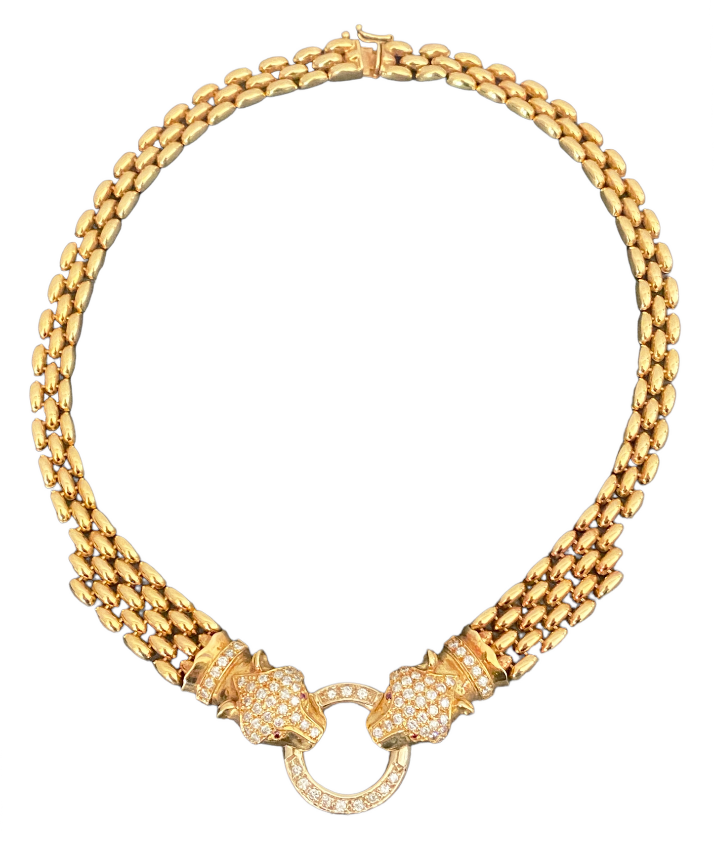 #1954 18KT  Gold / Diamond Panther Head Necklace