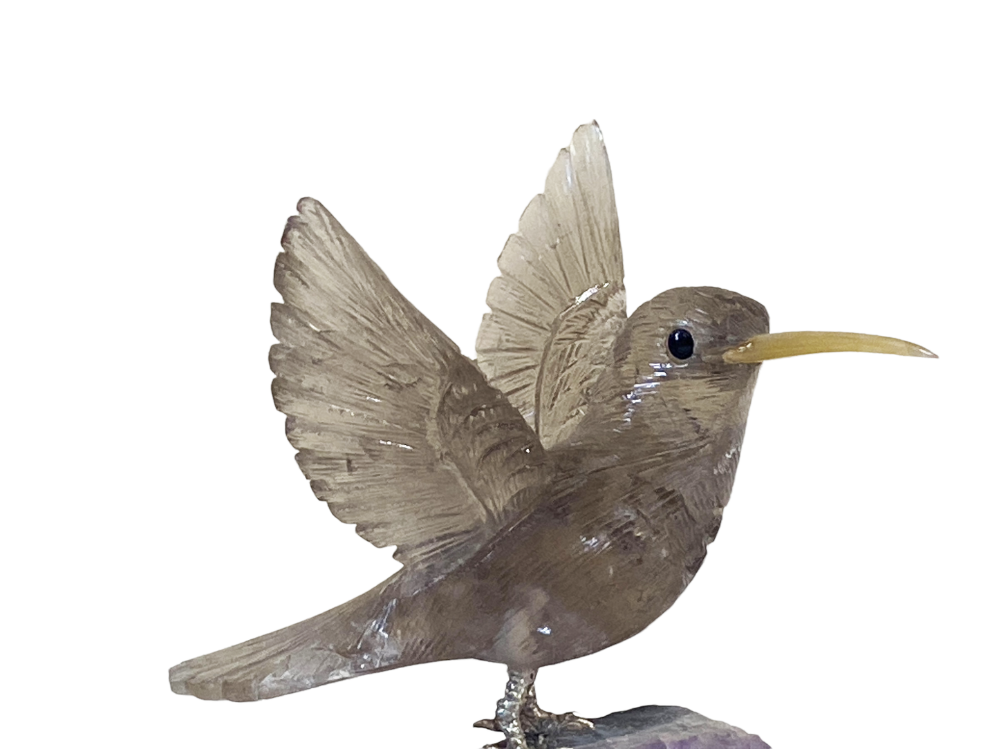 #4830 Vintage Realistic Brazilian Semi Precious Stones Hummingbird /Amethyst  Base