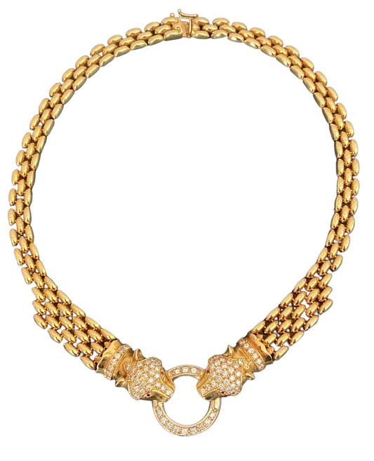 #1954 18KT Gold / Diamond Panther Head Necklace Cartier Style