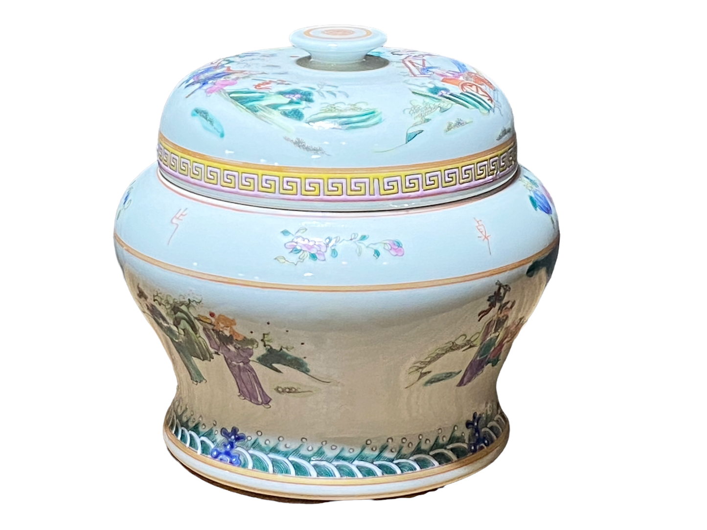 #4822 Chinoiserie Porcelain Famille Tea Caddy Jar 9.5" H