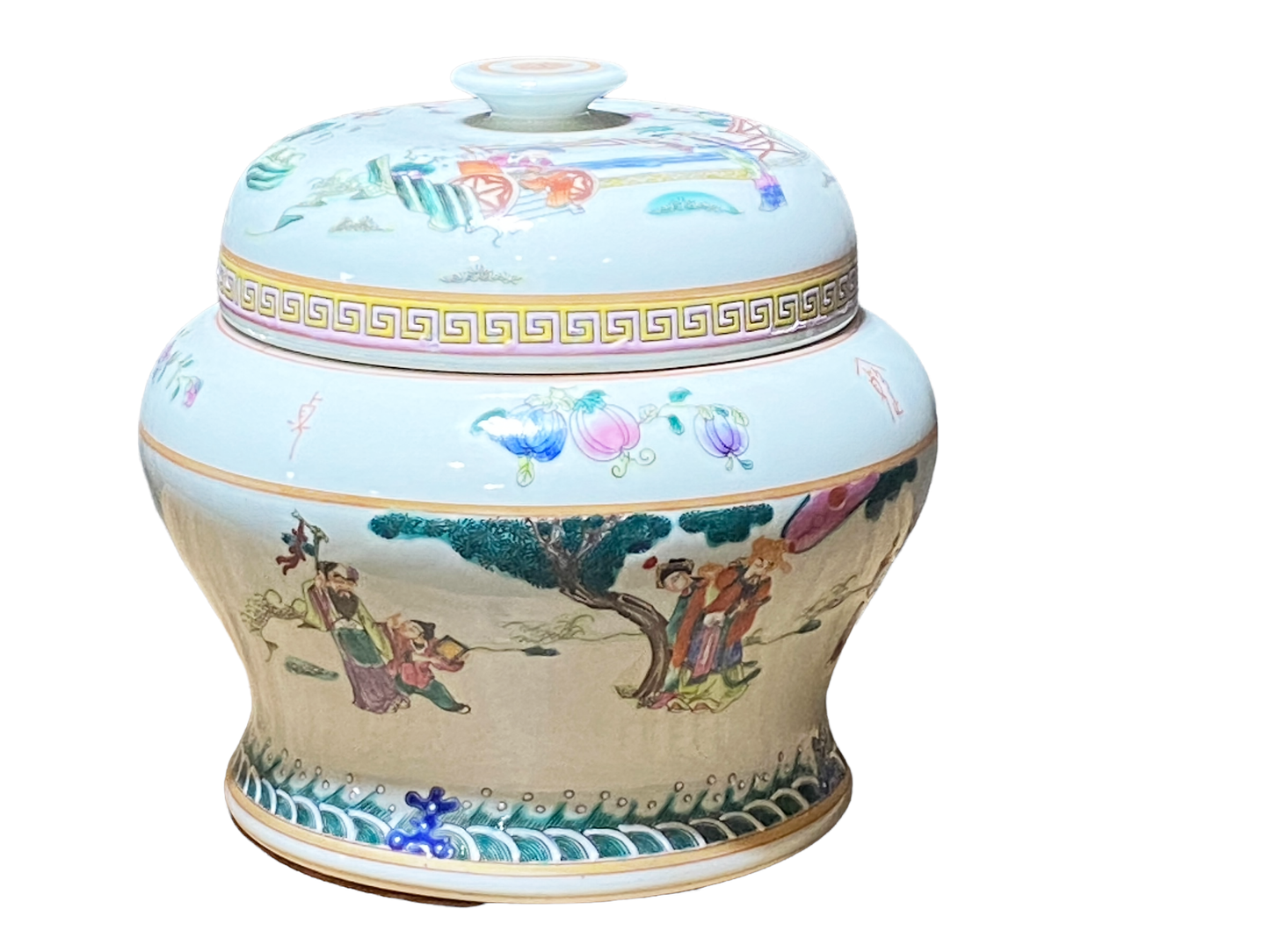 #4822 Chinoiserie Porcelain Famille Tea Caddy Jar 9.5" H