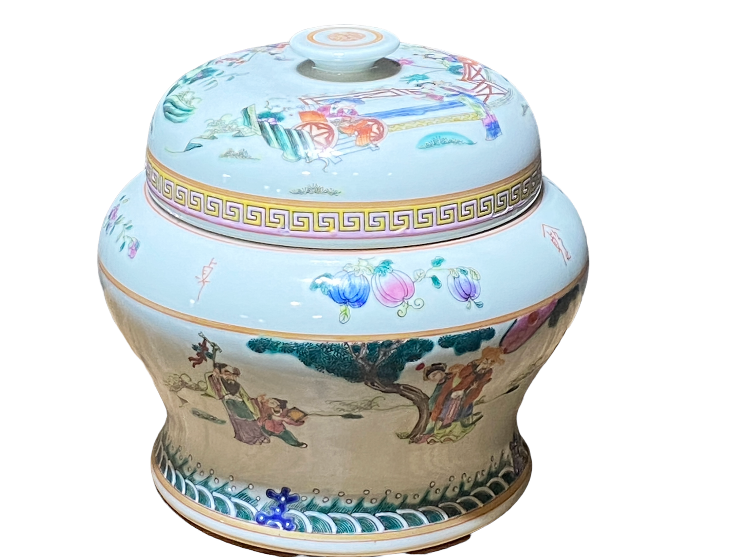 #4822 Chinoiserie Porcelain Famille Tea Caddy Jar 9.5" H