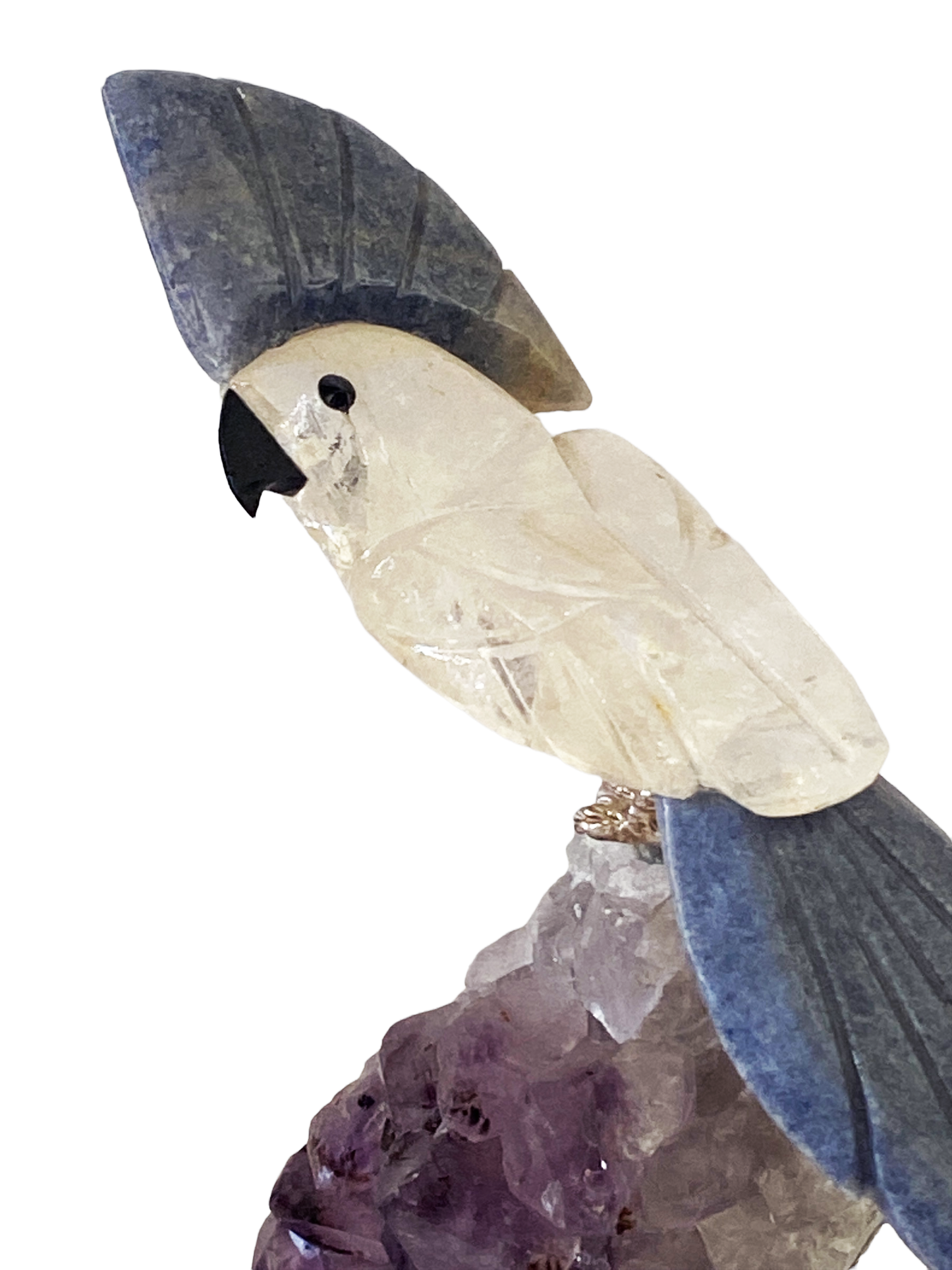 #4834 Realistic Semi precious Stones Amethyst /Crystal Quartz /Cockatoo 5"H