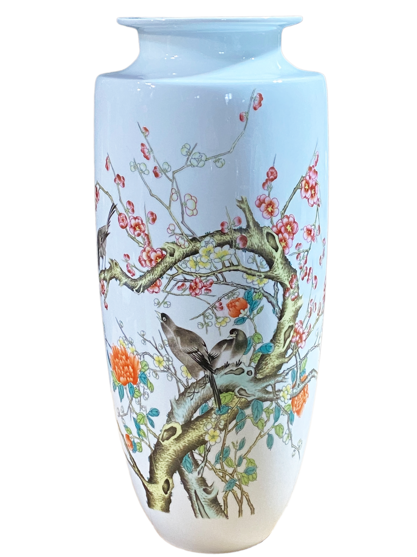 #3248 Chinoiserie Porcelain Egg Shell Vase 15" h
