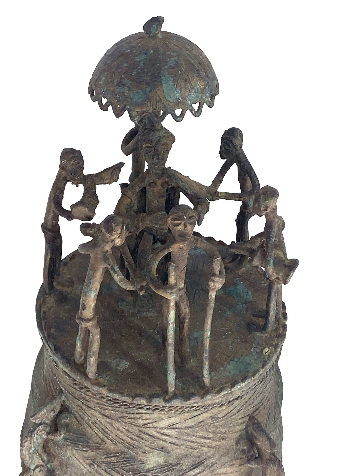 #5267 African Cast Bronze Vessel Kuduo Ashanti Tribe Ghana 12" H